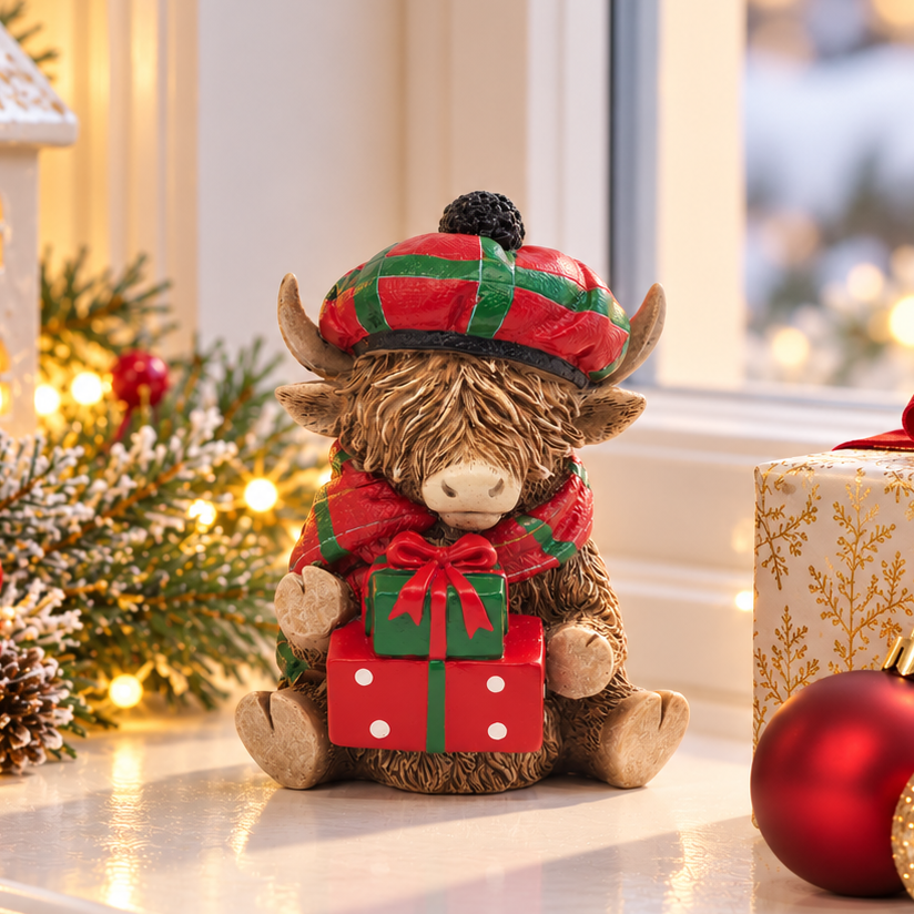 Christmas Highland Cow with Gifts