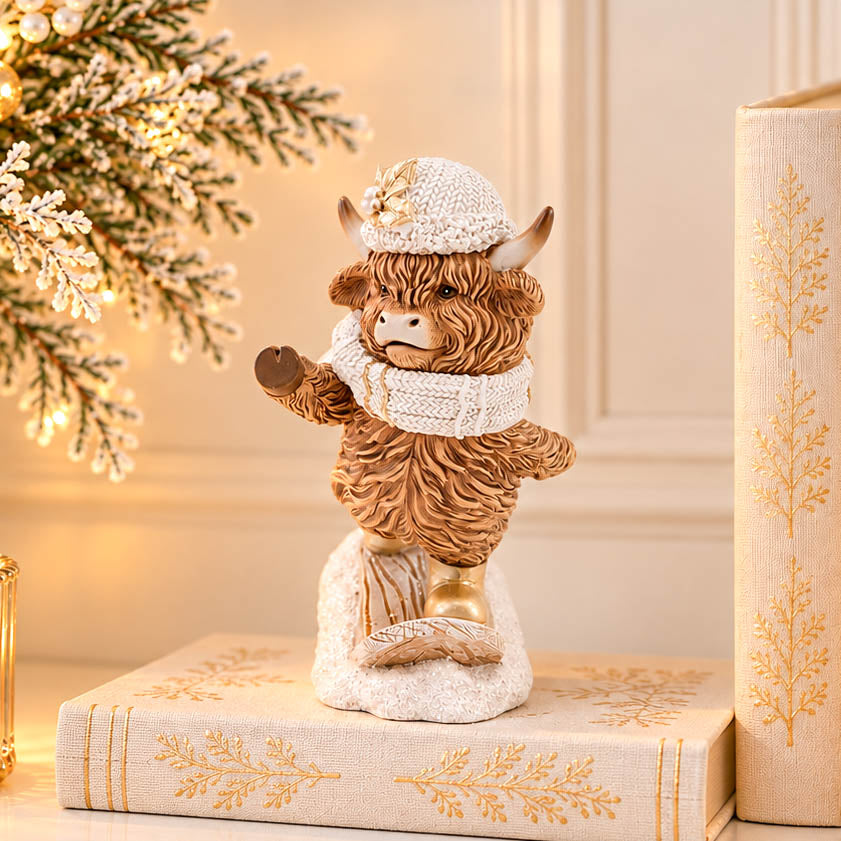 Snowboarding Christmas Highland Cow