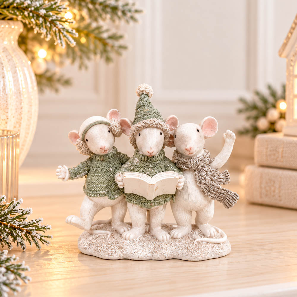 Sage Green Carol Singing Mice Trio