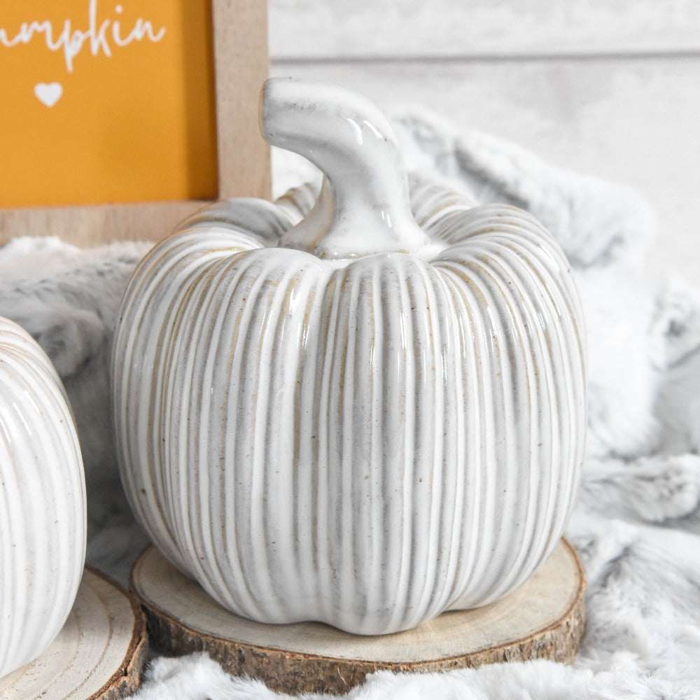 Natural Ribbed Ceramic Pumpkin