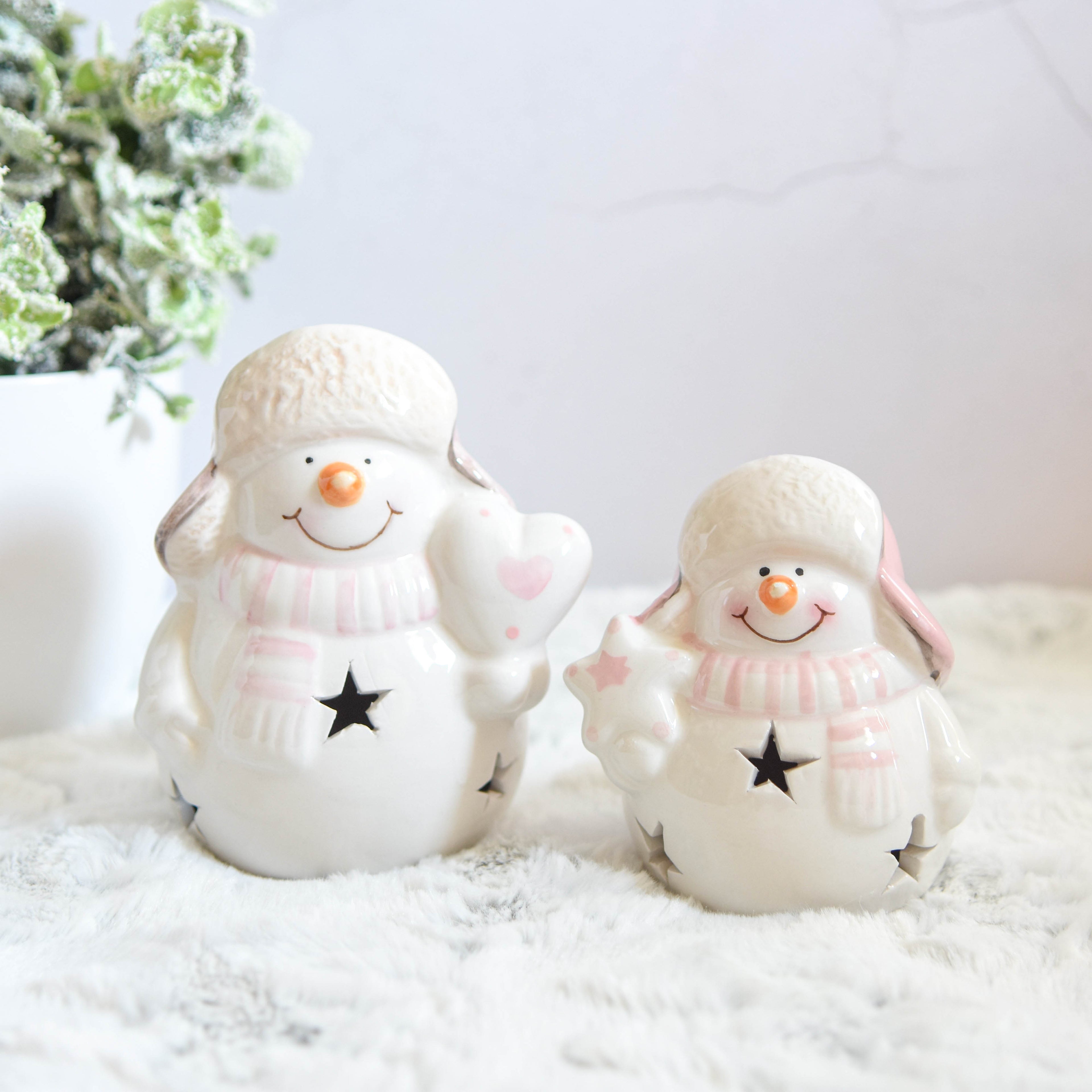 Pastel Pink Jolly Snowman LED Ornament