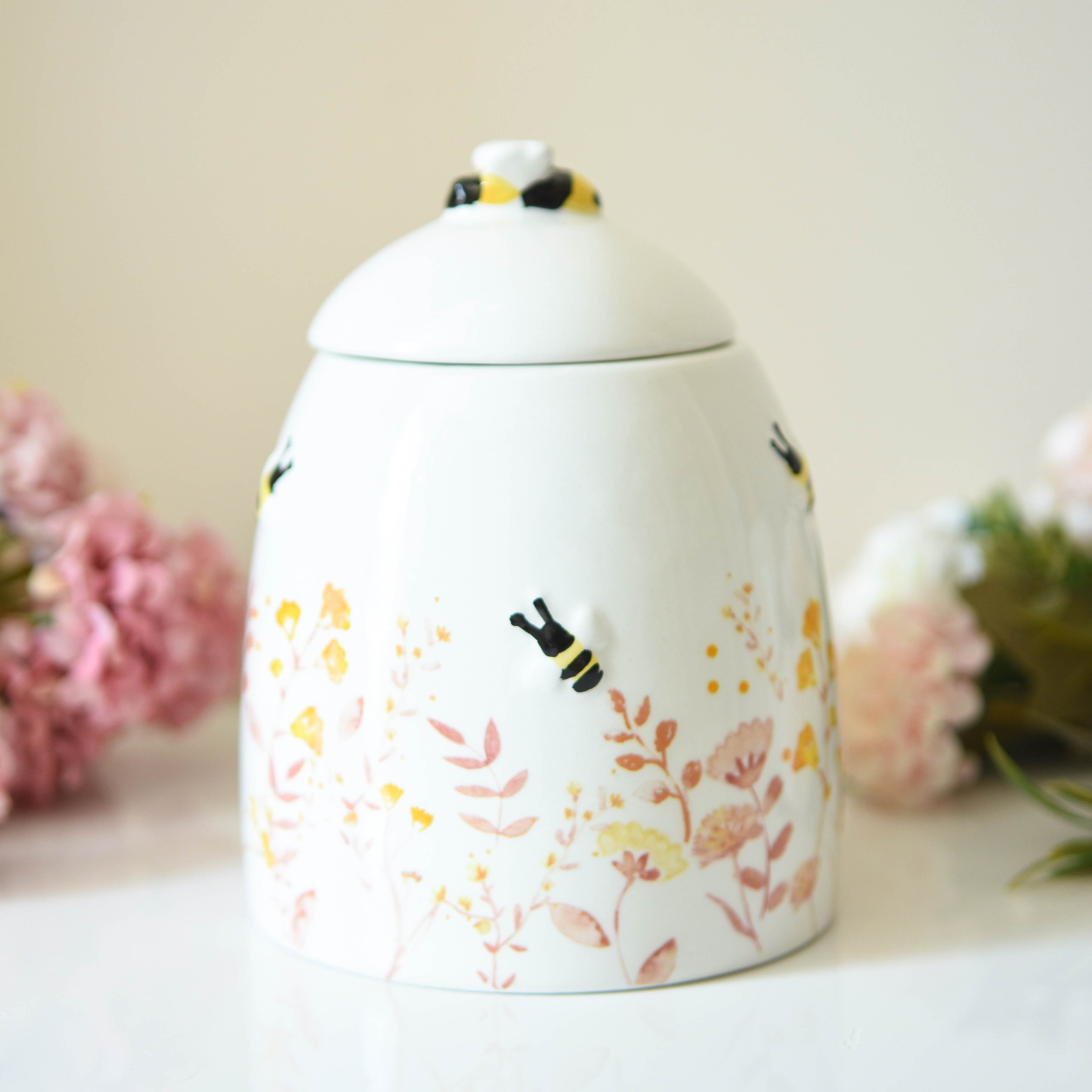 Pink Floral Bee Storage Pot