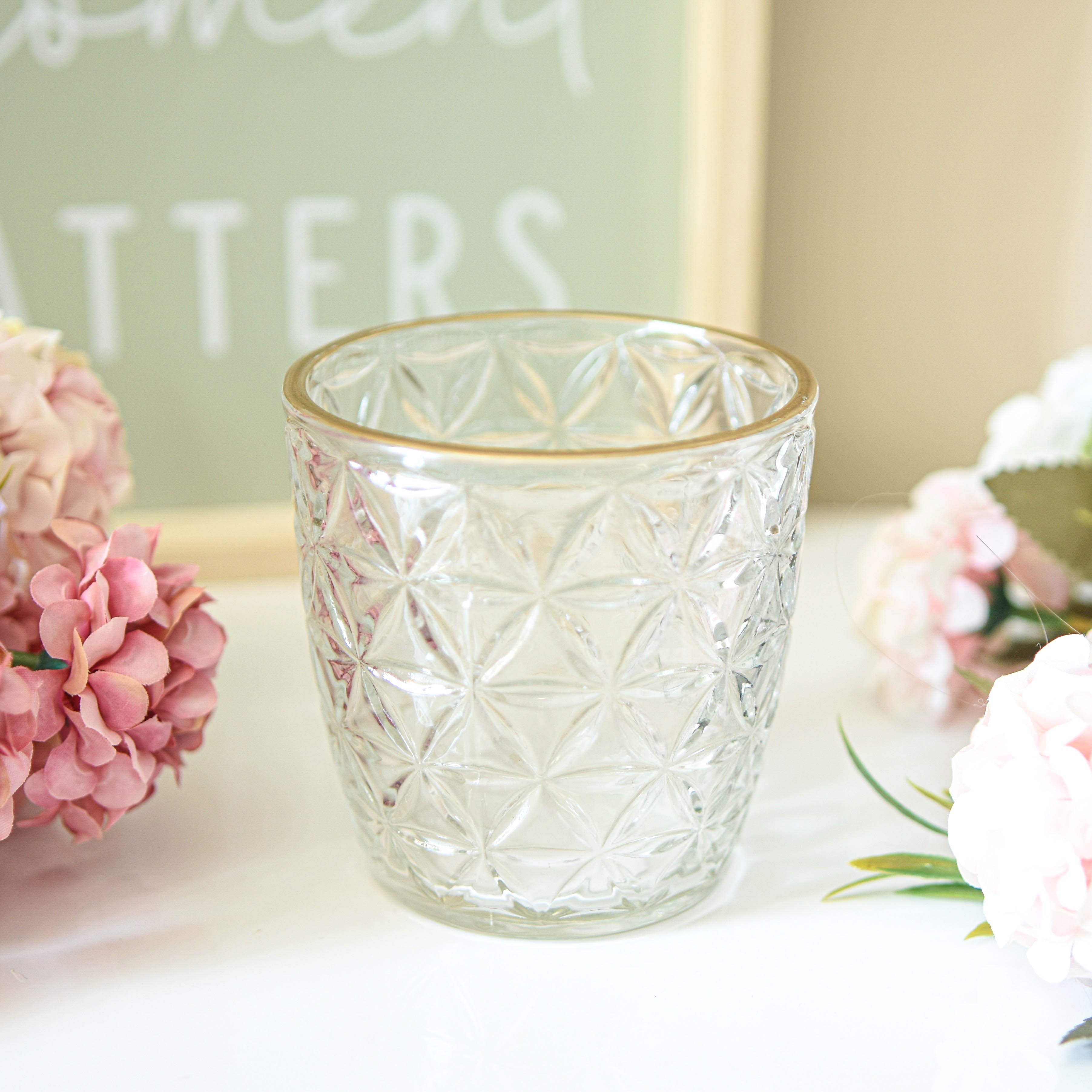 Gold Edge Clear Ridge Glass Tealight Holder