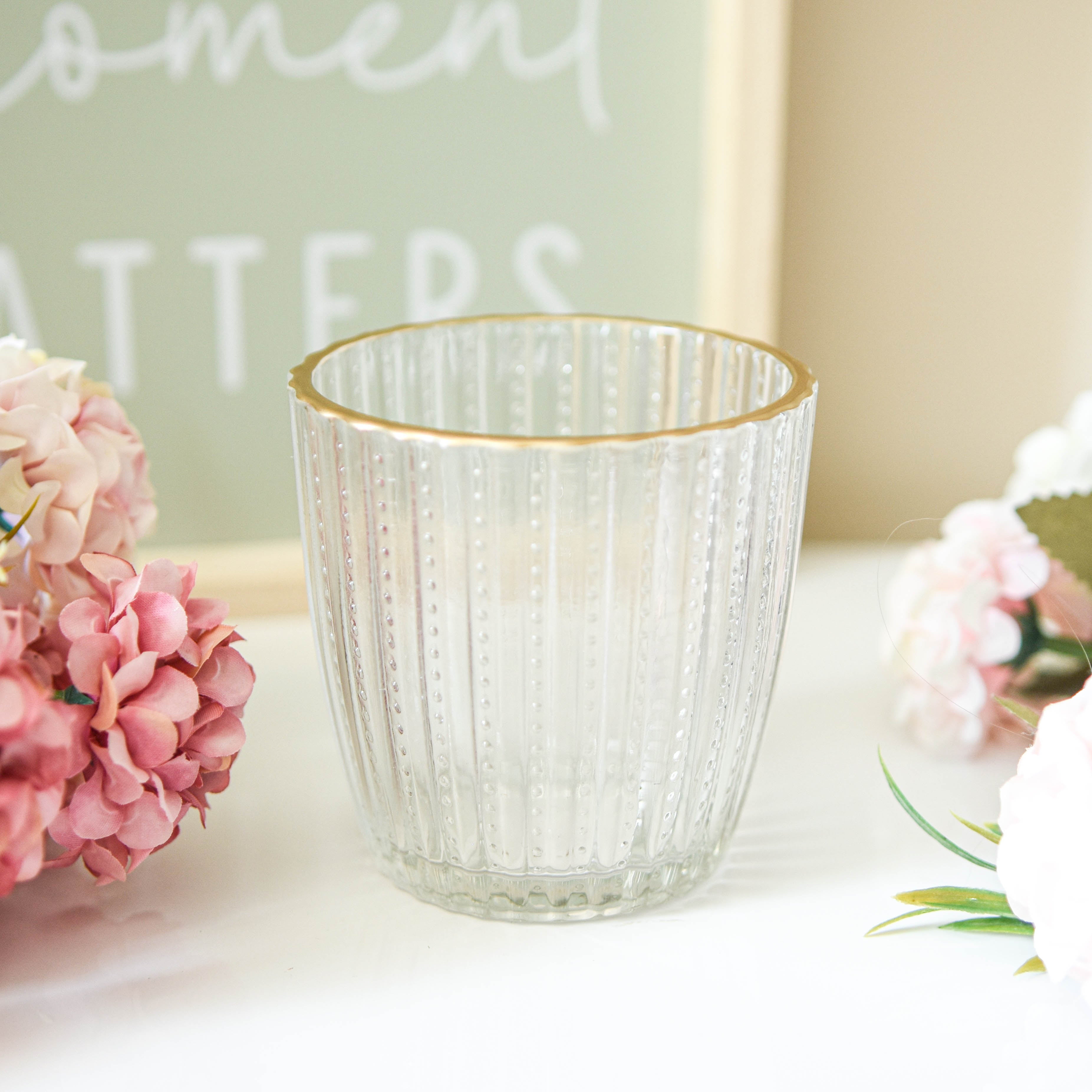 Gold Edge Clear Ridge Glass Tealight Holder