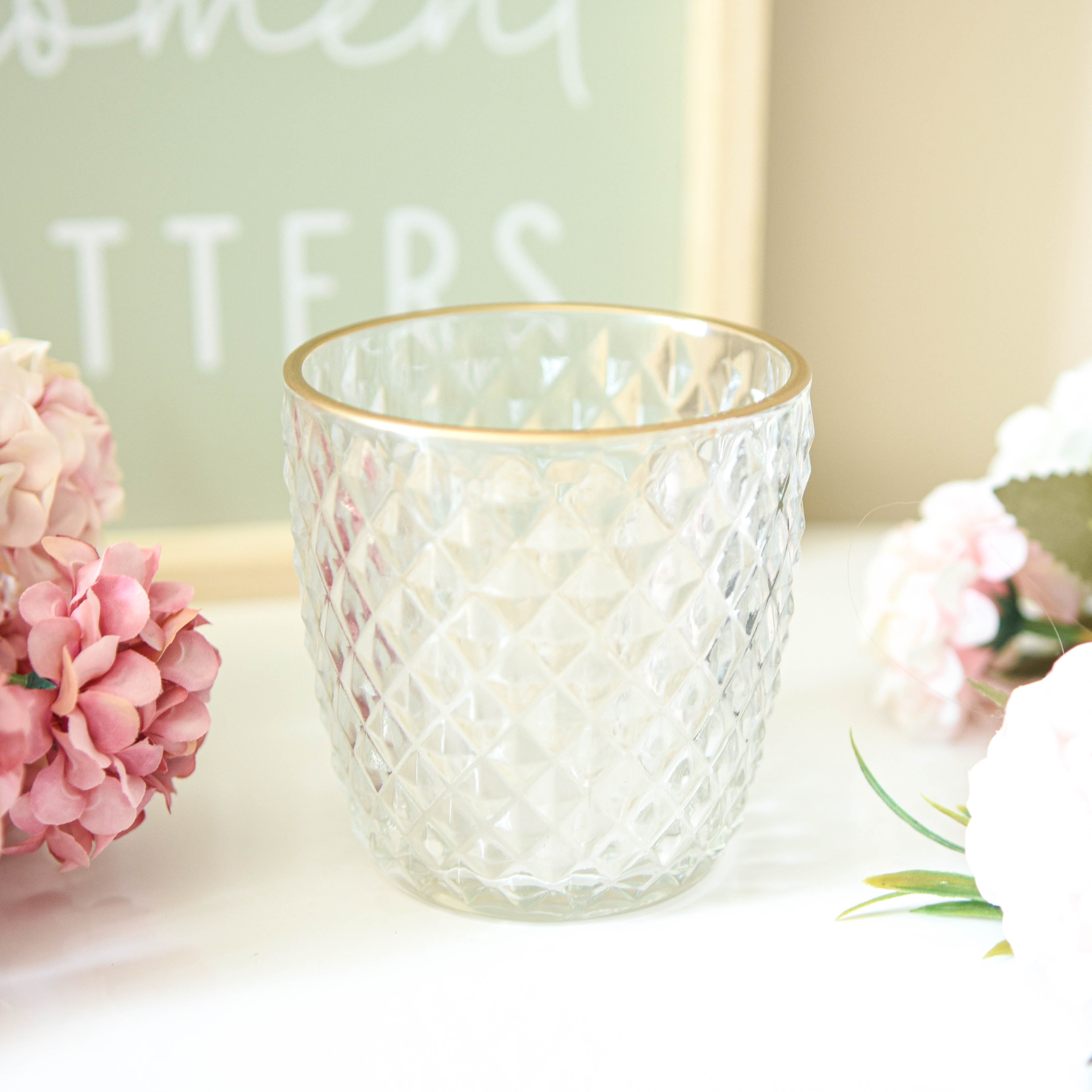 Gold Edge Clear Ridge Glass Tealight Holder