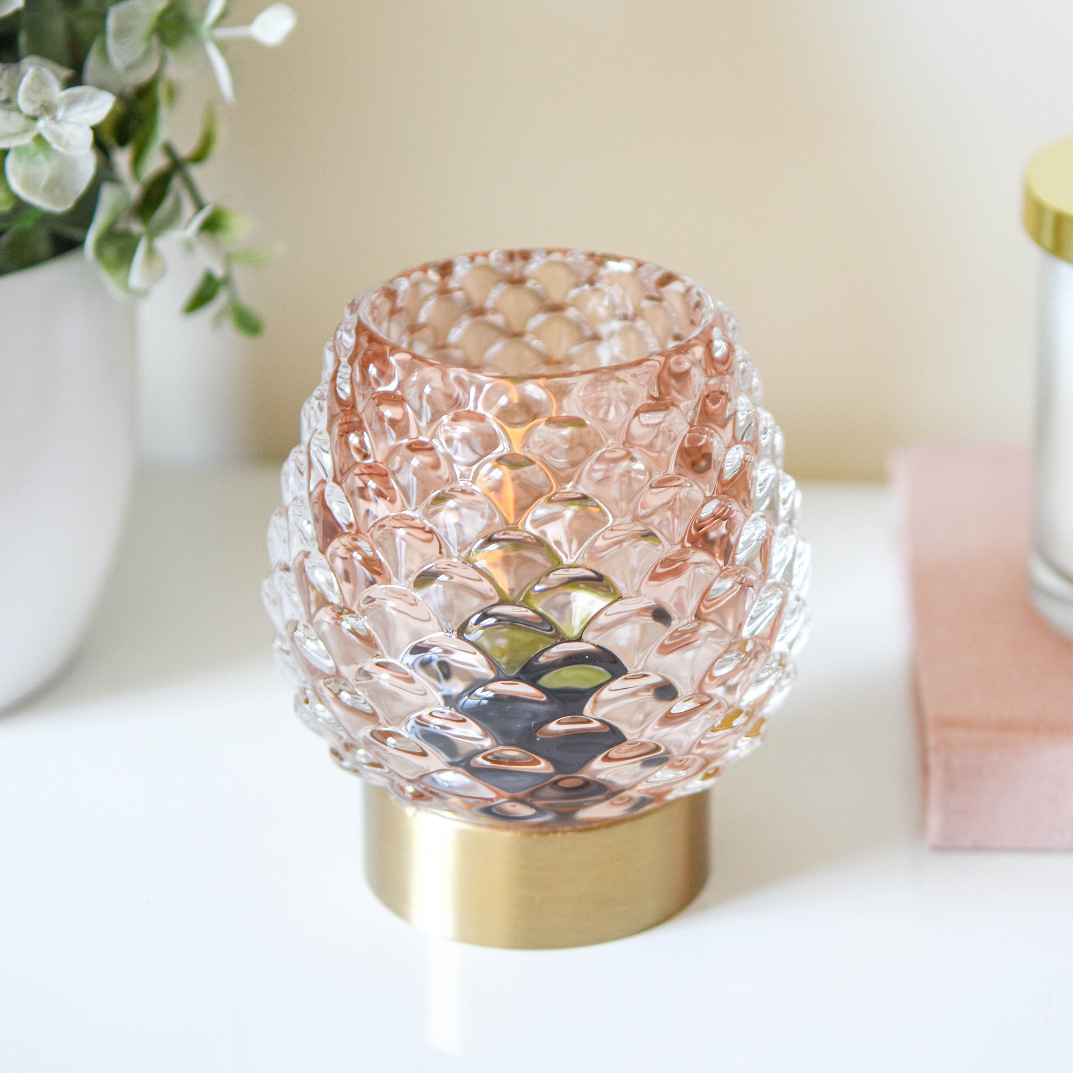 Luxe Pink Pinecone LED Glass Lamp