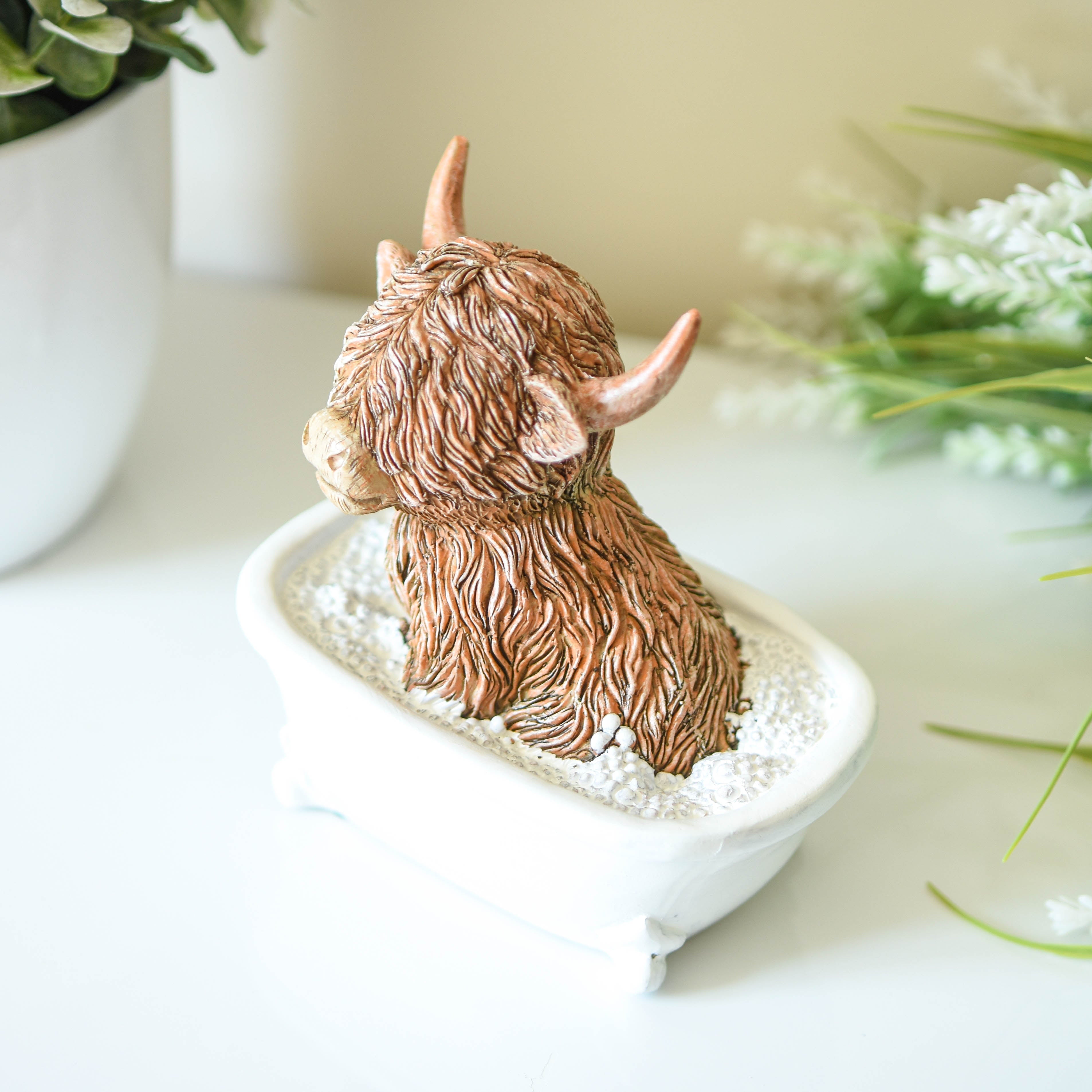 BACK OCT Happy Highland Cow in Bath Ornament