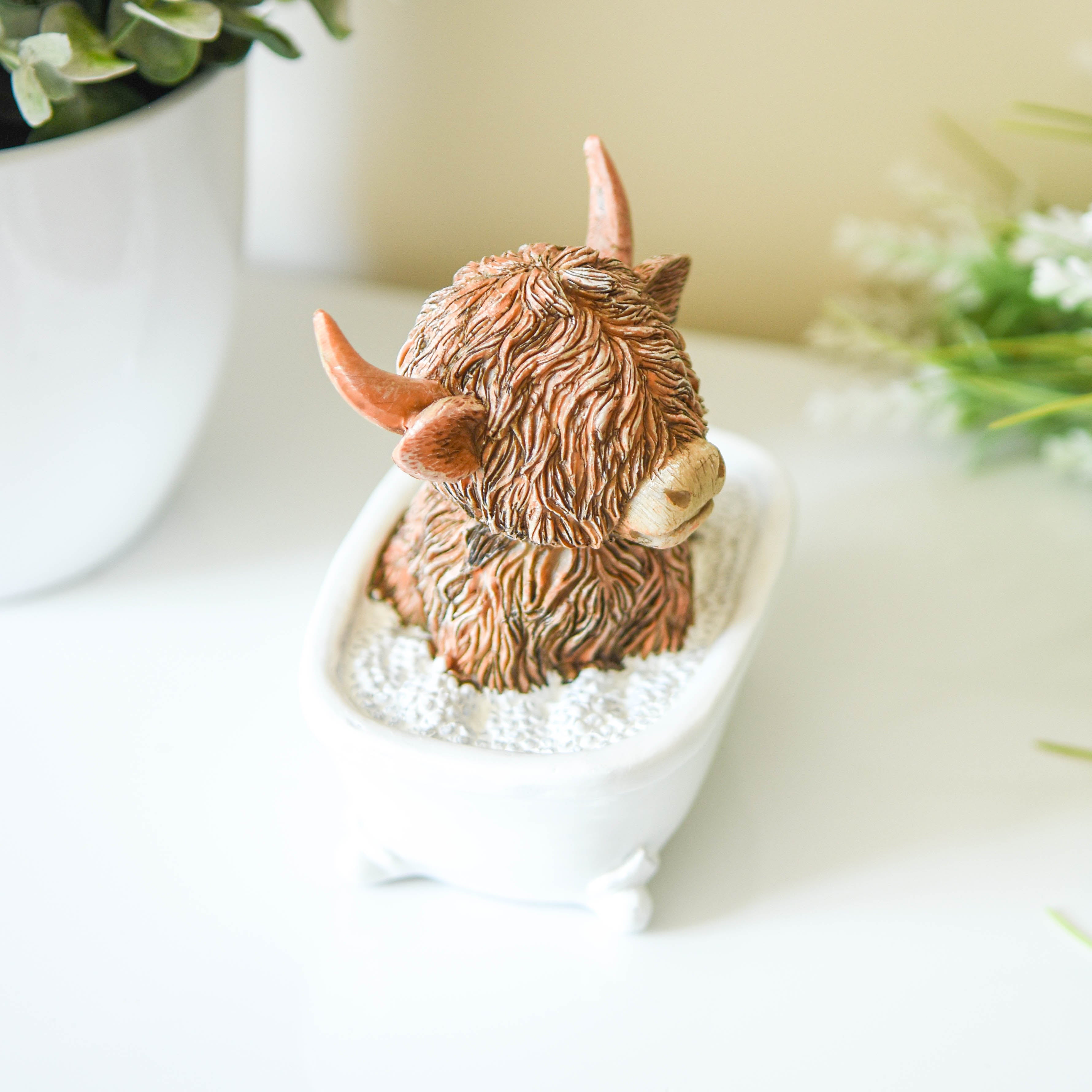 BACK OCT Happy Highland Cow in Bath Ornament