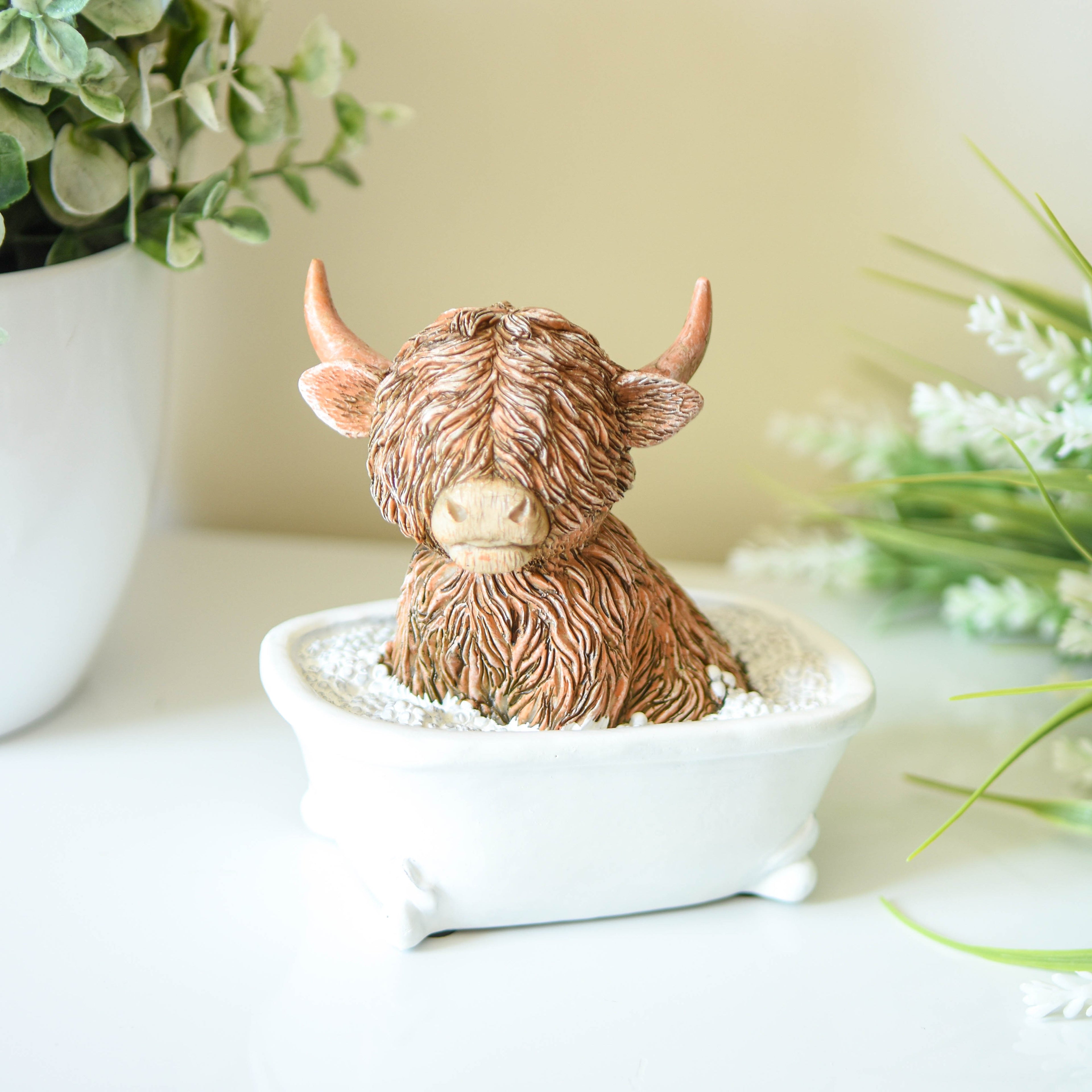 BACK OCT Happy Highland Cow in Bath Ornament