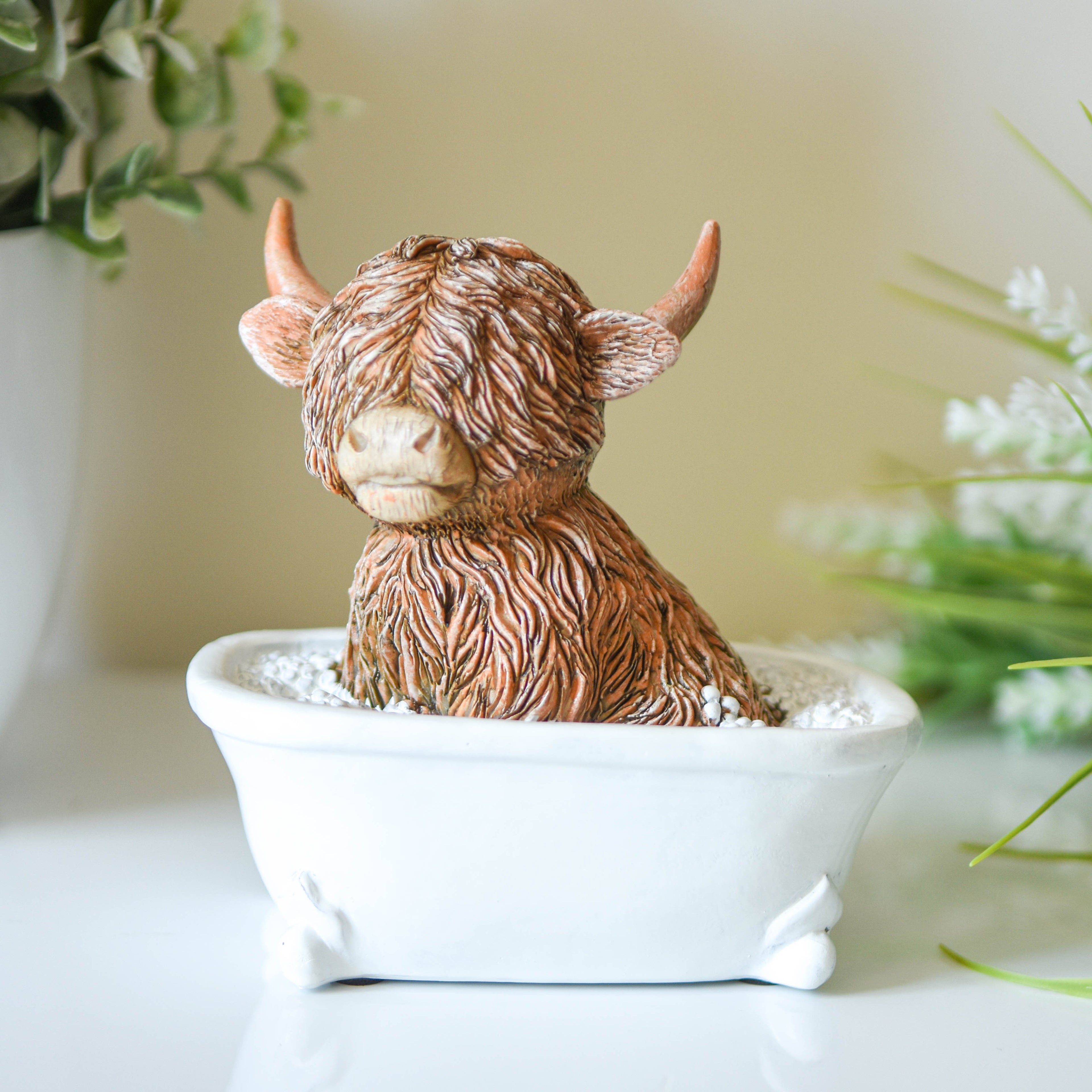 BACK OCT Happy Highland Cow in Bath Ornament