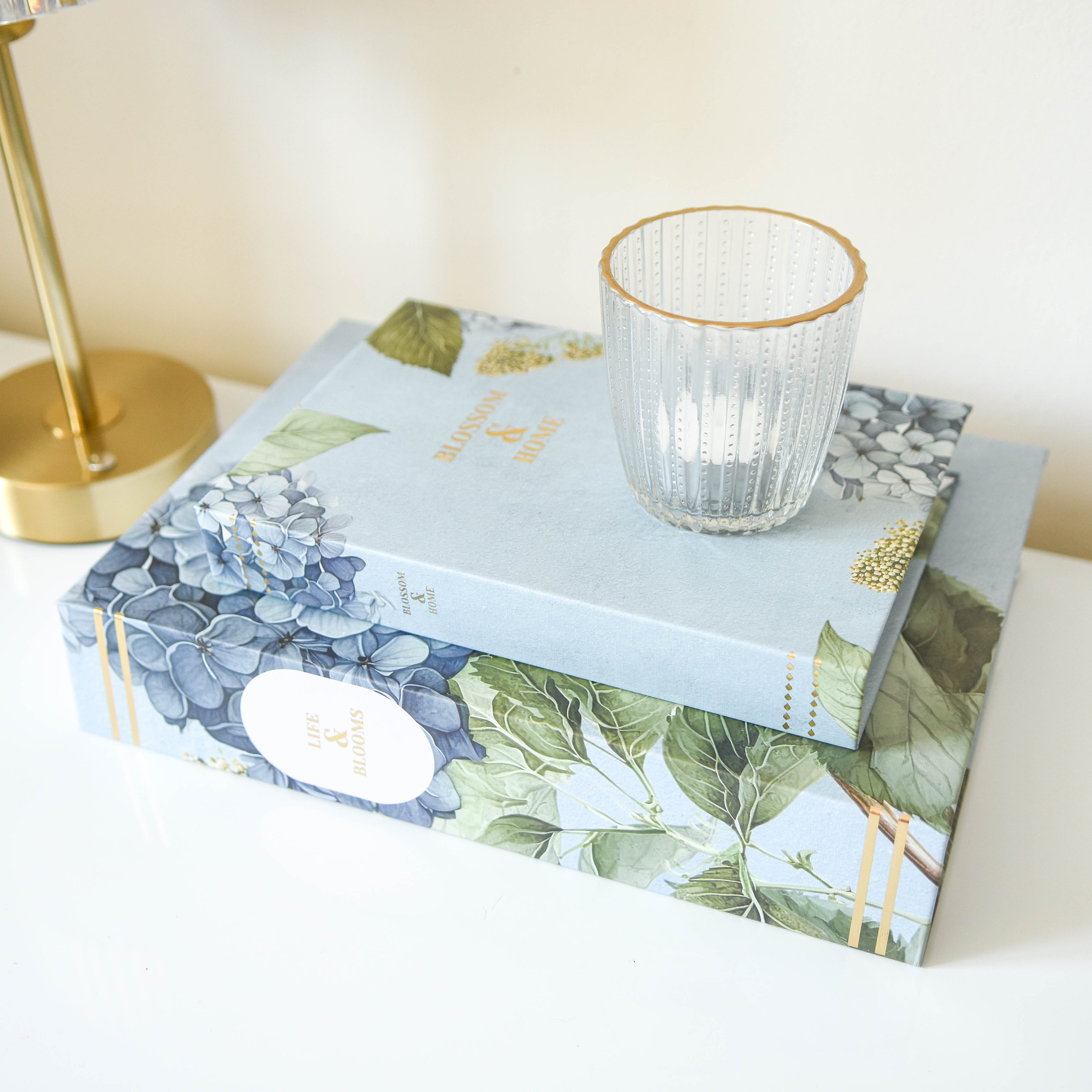 Blue Hydrangea Faux Book Storage Boxes - Set of 2