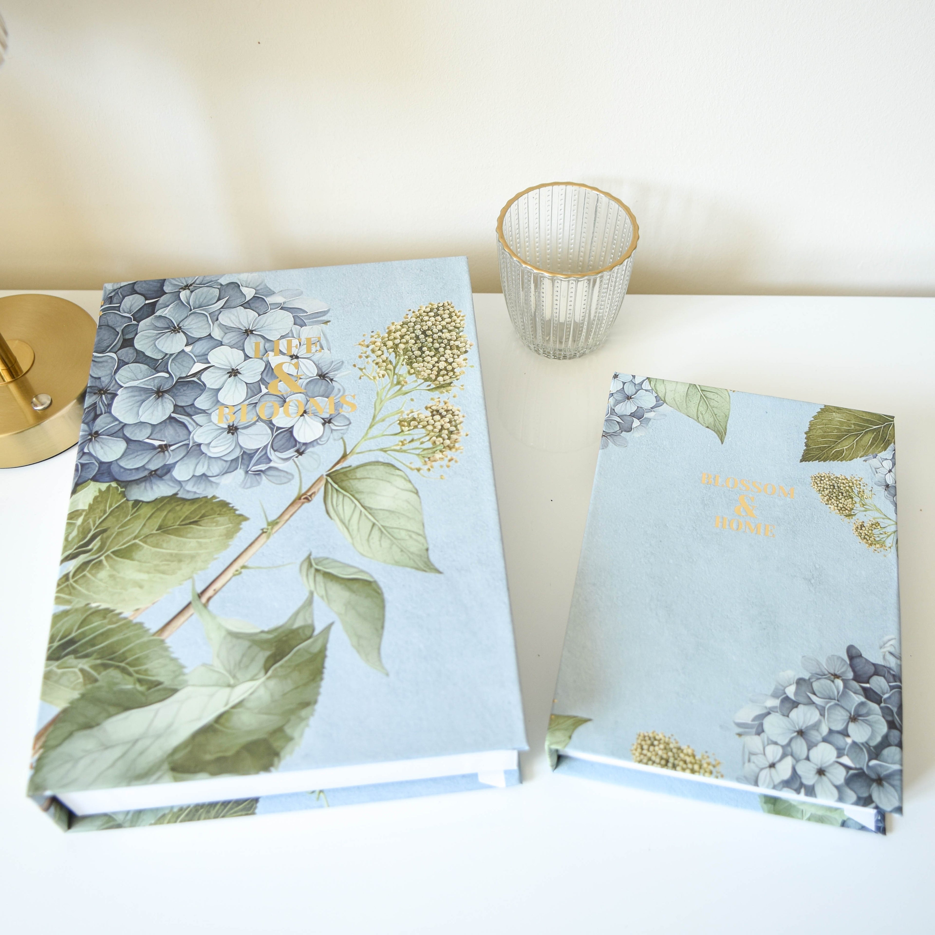 Blue Hydrangea Faux Book Storage Boxes - Set of 2