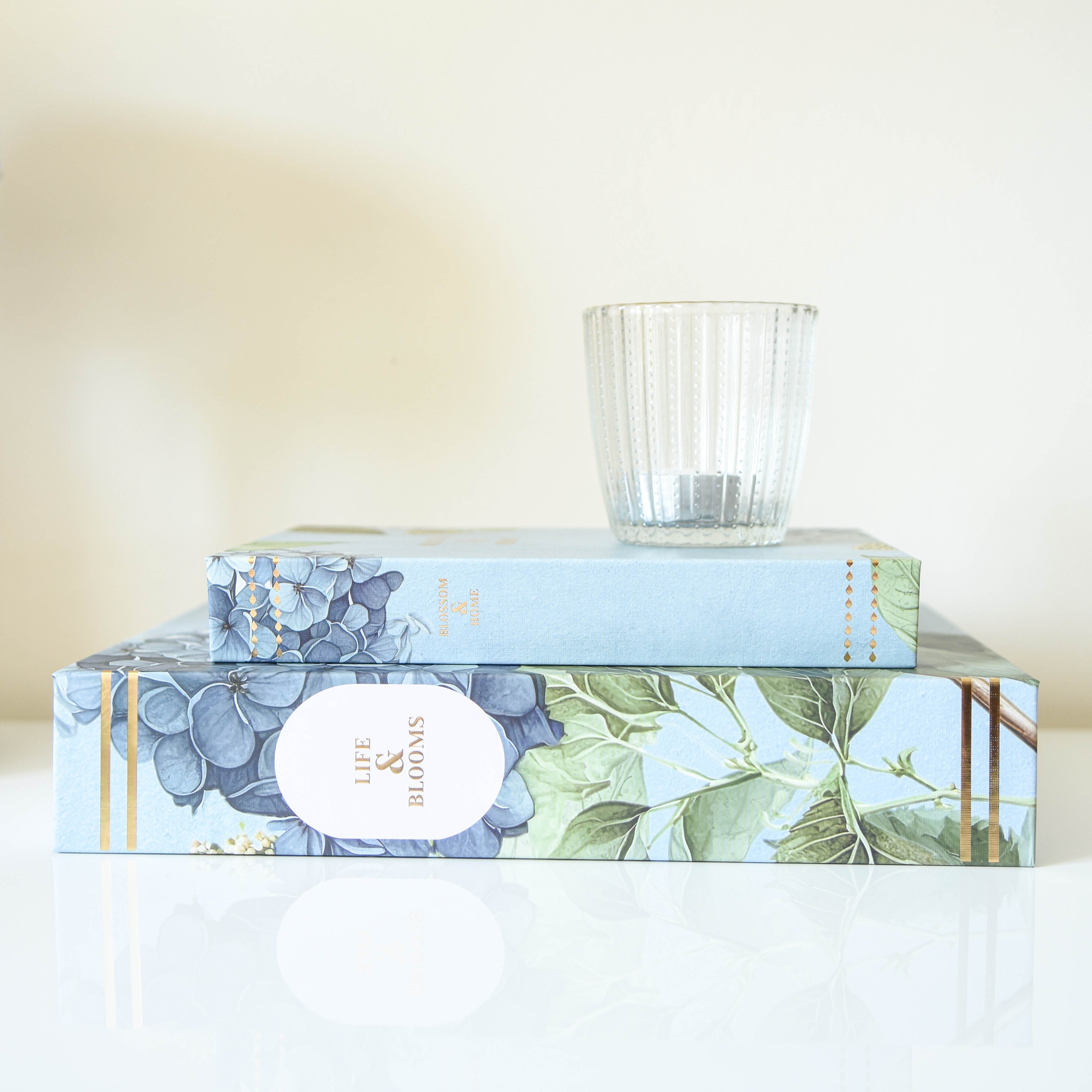 Blue Hydrangea Faux Book Storage Boxes - Set of 2