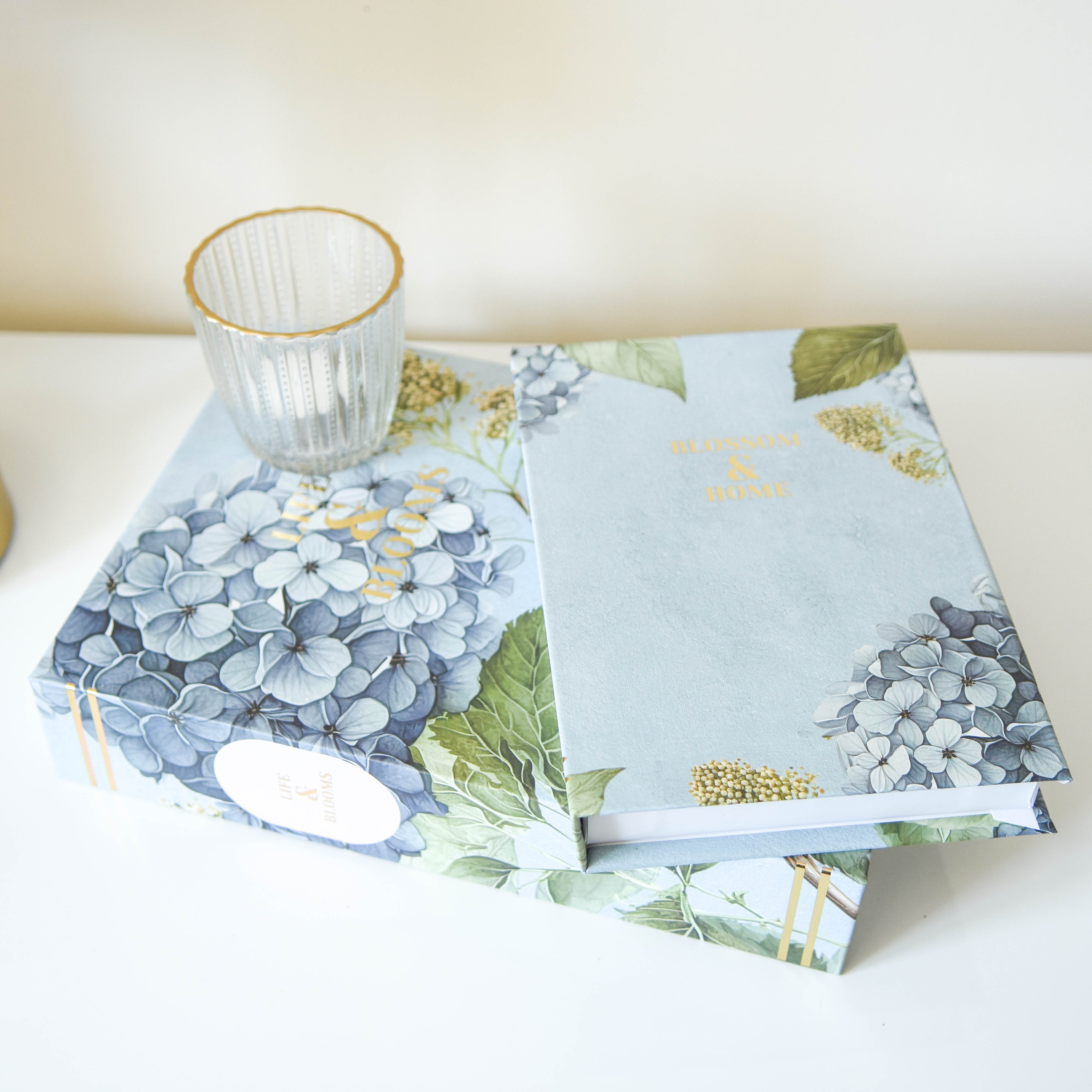 Blue Hydrangea Faux Book Storage Boxes - Set of 2