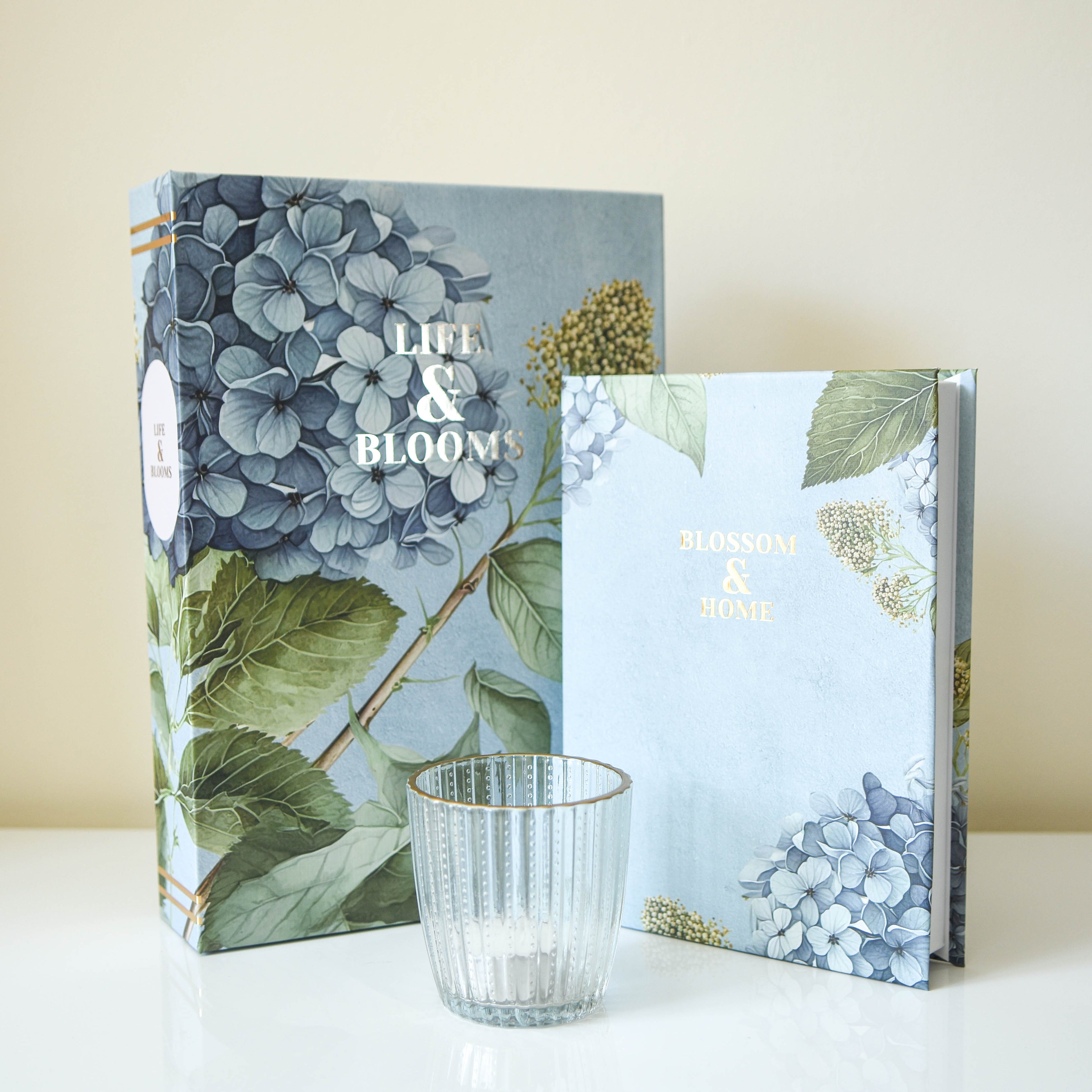 Blue Hydrangea Faux Book Storage Boxes - Set of 2