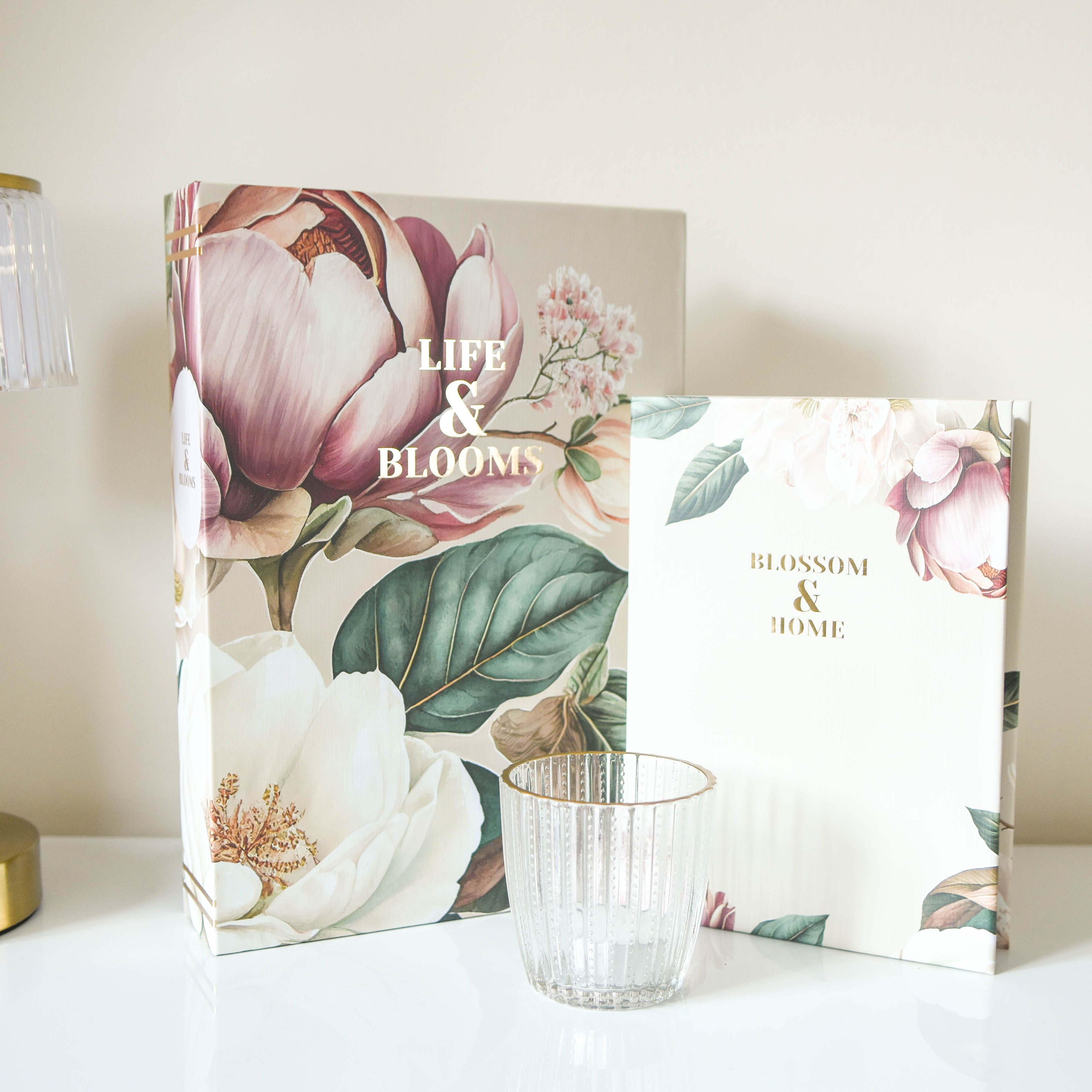 Pink Peony Faux Book Storage Boxes - Set of 2