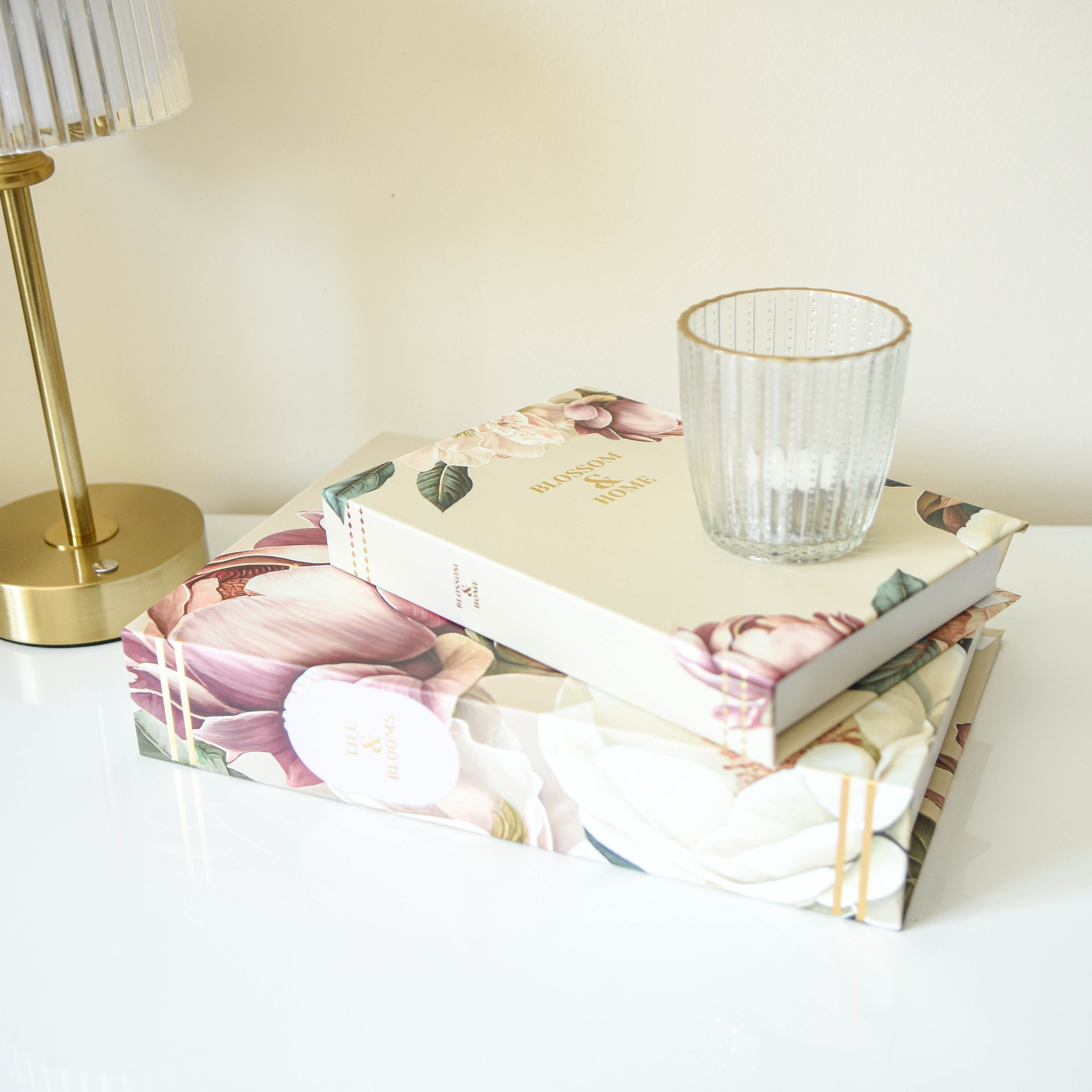 Pink Peony Faux Book Storage Boxes - Set of 2