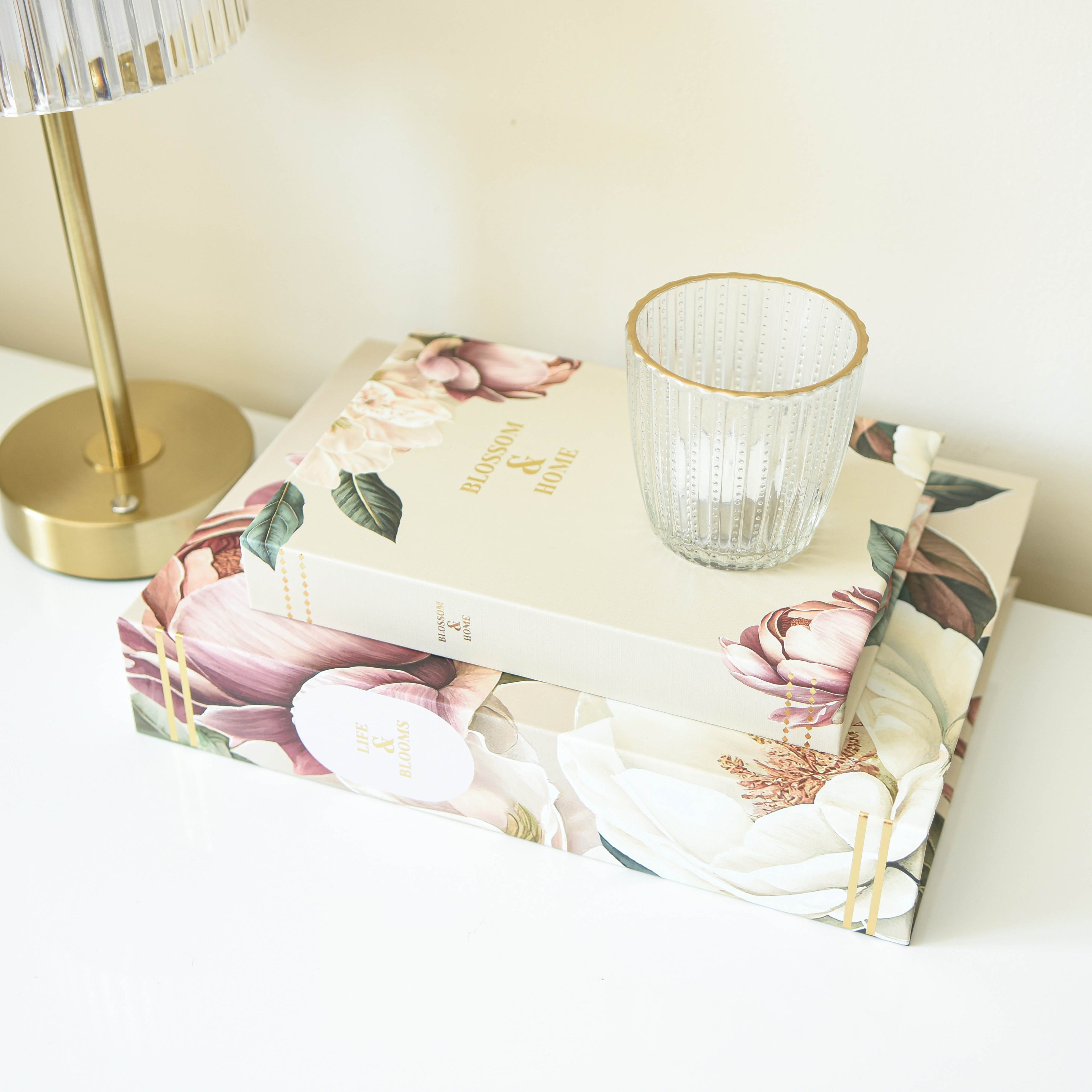 Pink Peony Faux Book Storage Boxes - Set of 2