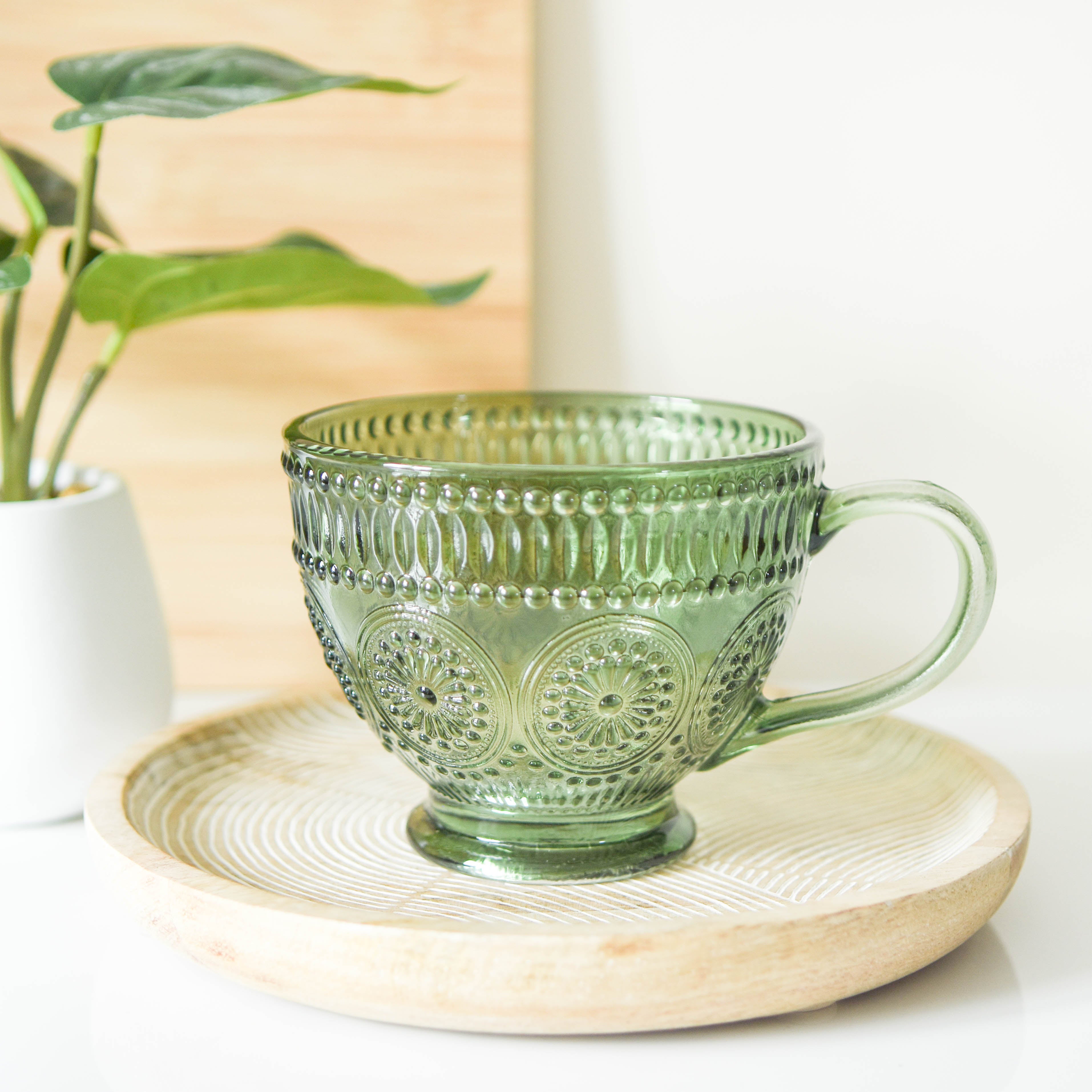 Green Pressed Glass Mug