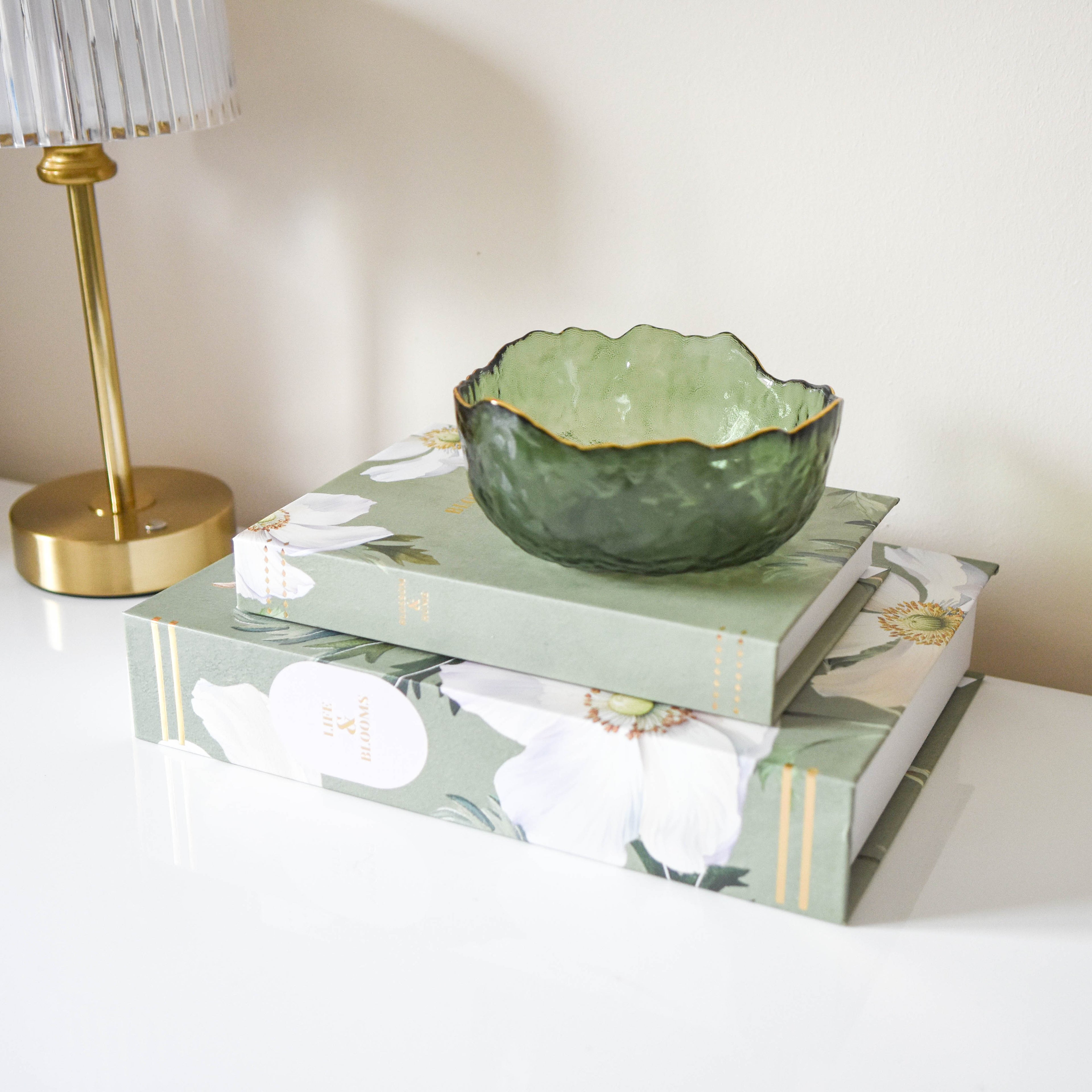 White Poppy Sage Green Faux Book Storage Boxes - Set of 2