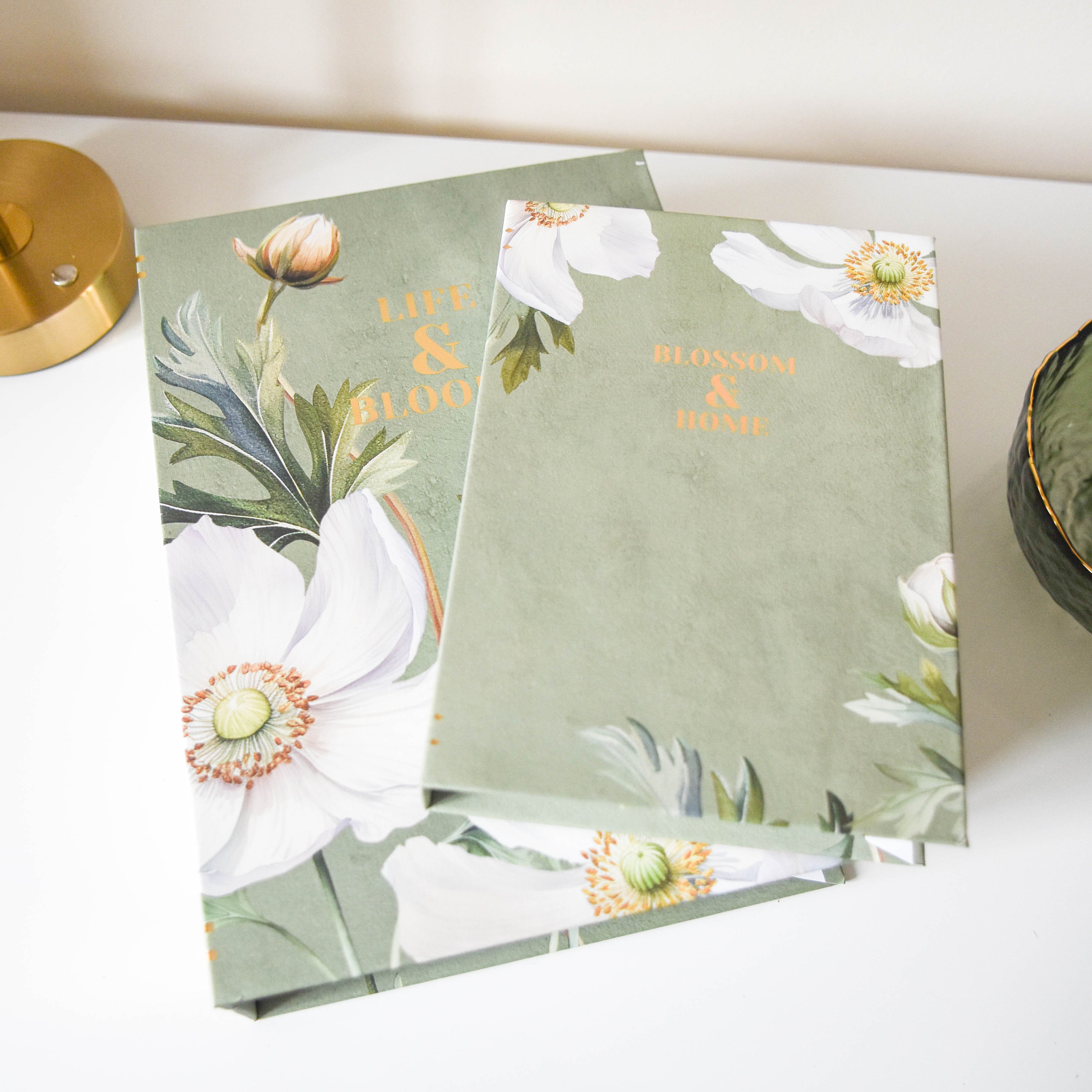 White Poppy Sage Green Faux Book Storage Boxes - Set of 2