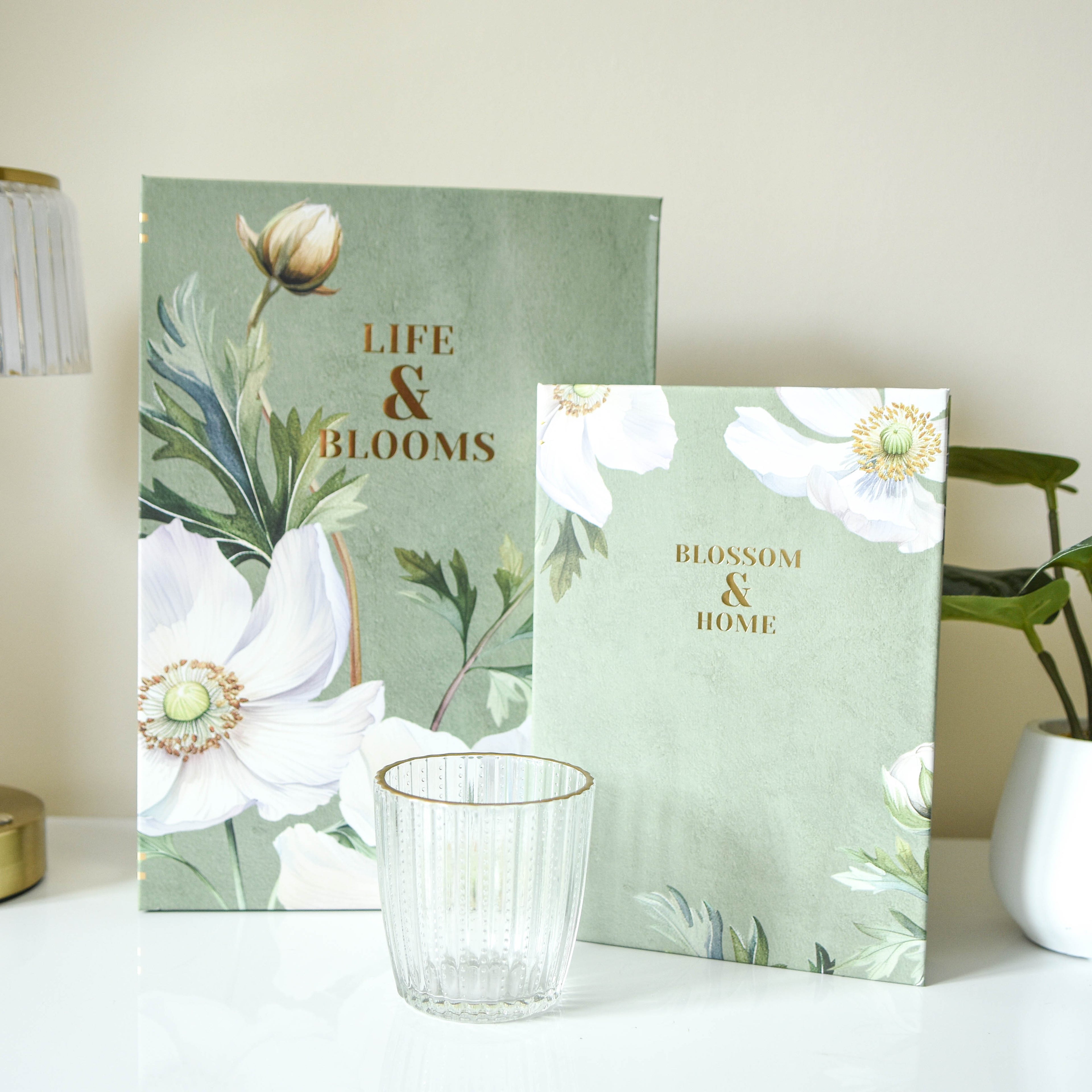 White Poppy Sage Green Faux Book Storage Boxes - Set of 2