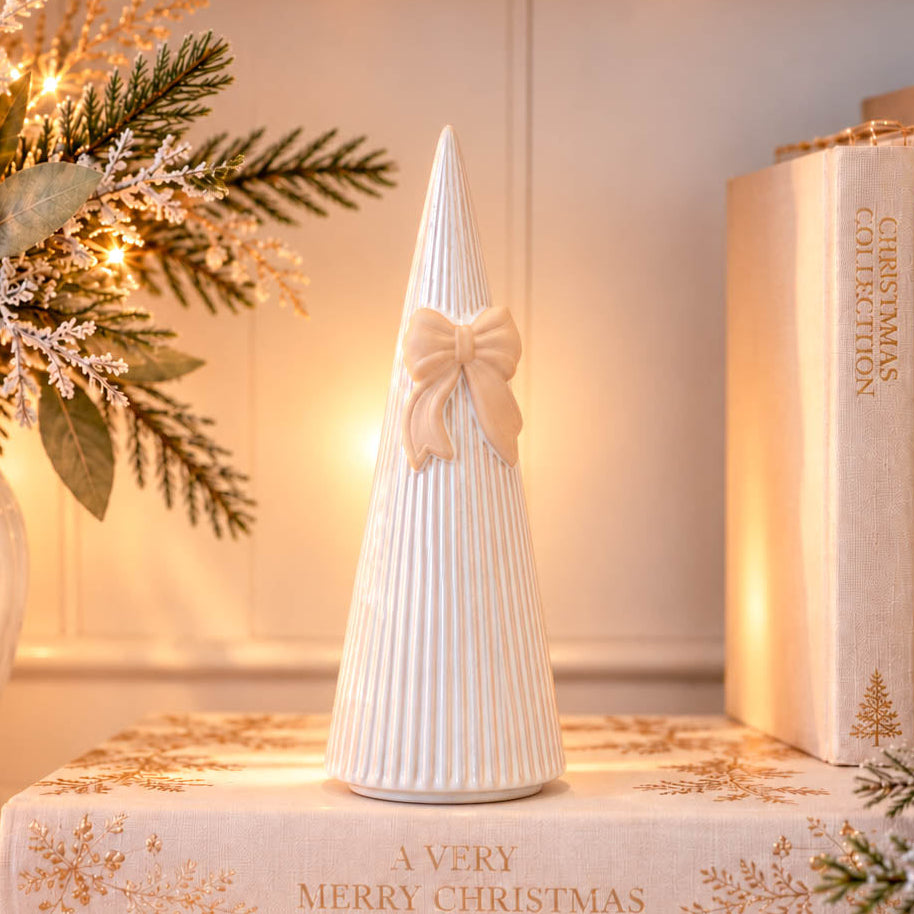 Natural Striped Christmas Tree with Bow