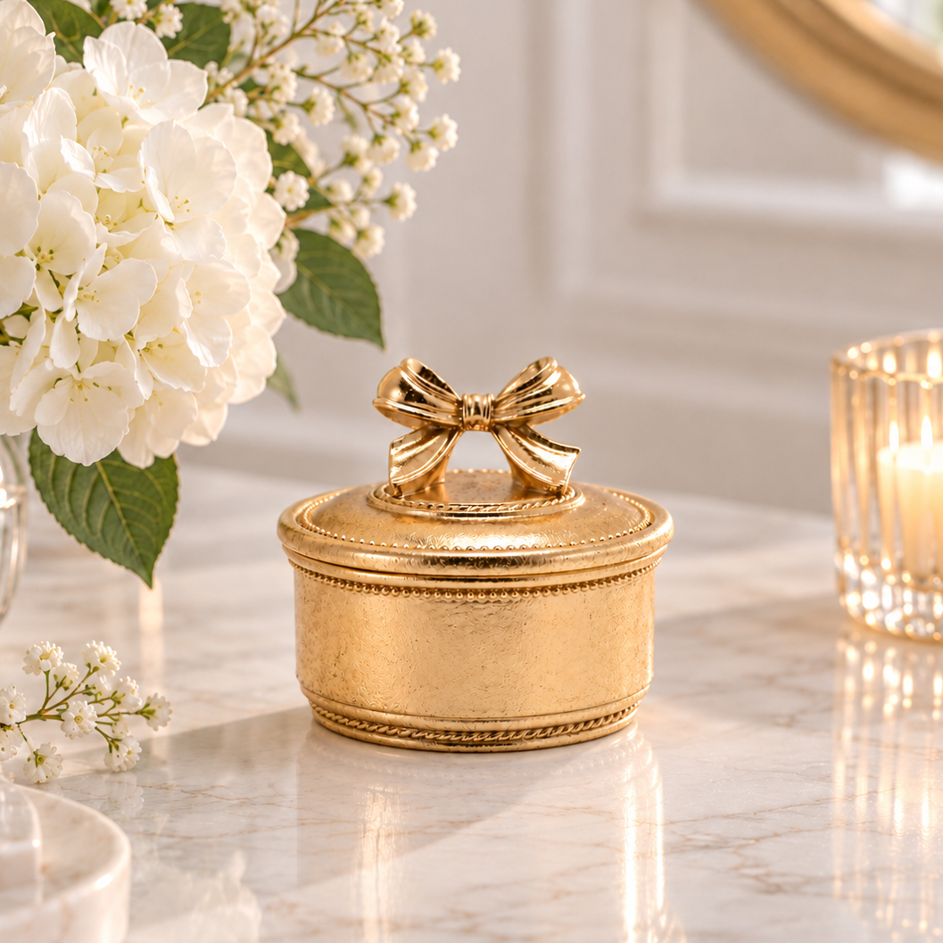 Hestia Gold Bow Trinket Pot