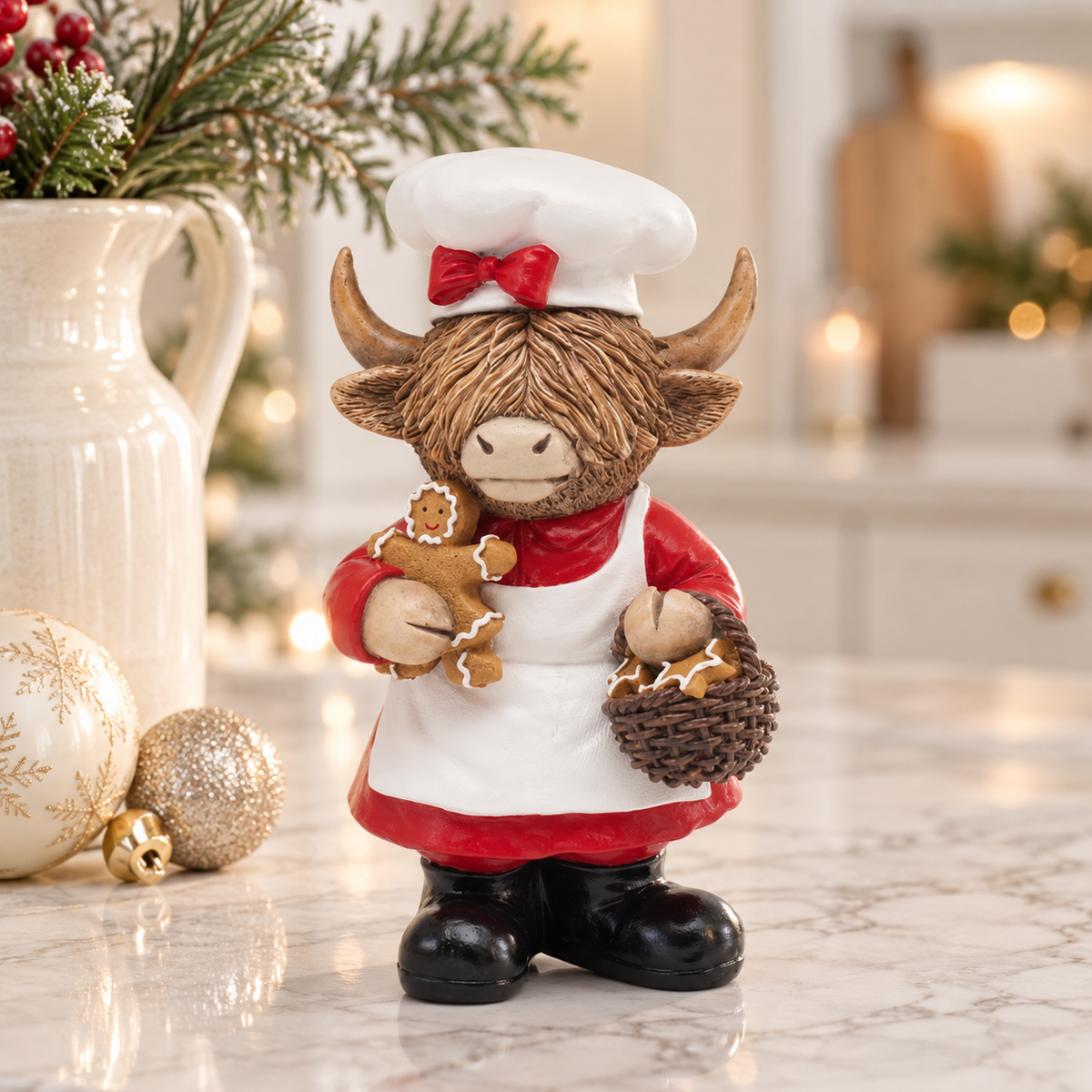 Christmas Chef Highland Cow with Basket