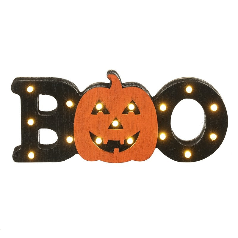 Black Wooden Boo LED Sign