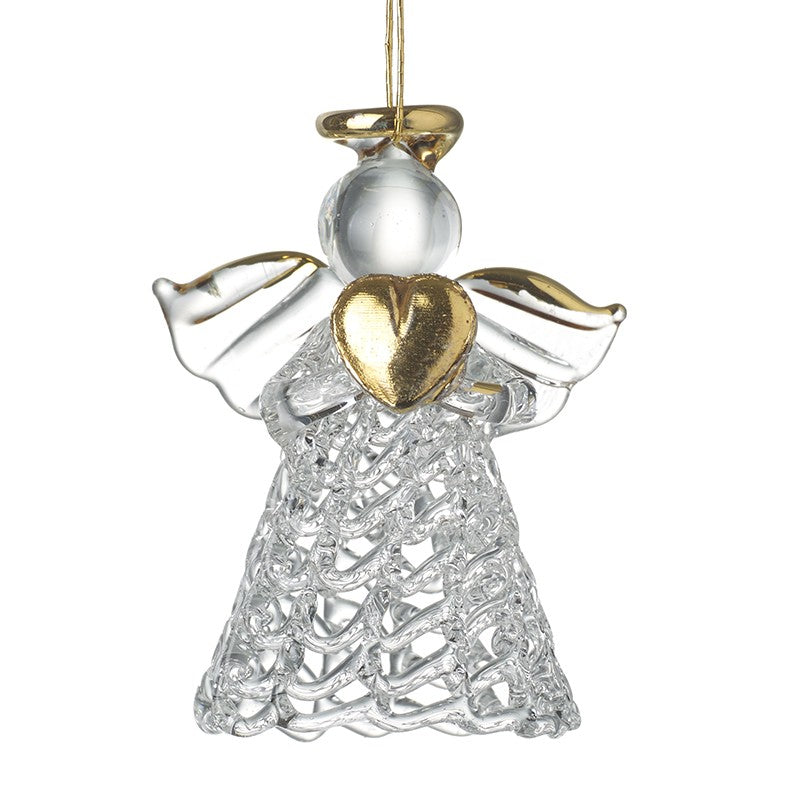 Glass Angel with Gold Heart Hanging Decoration