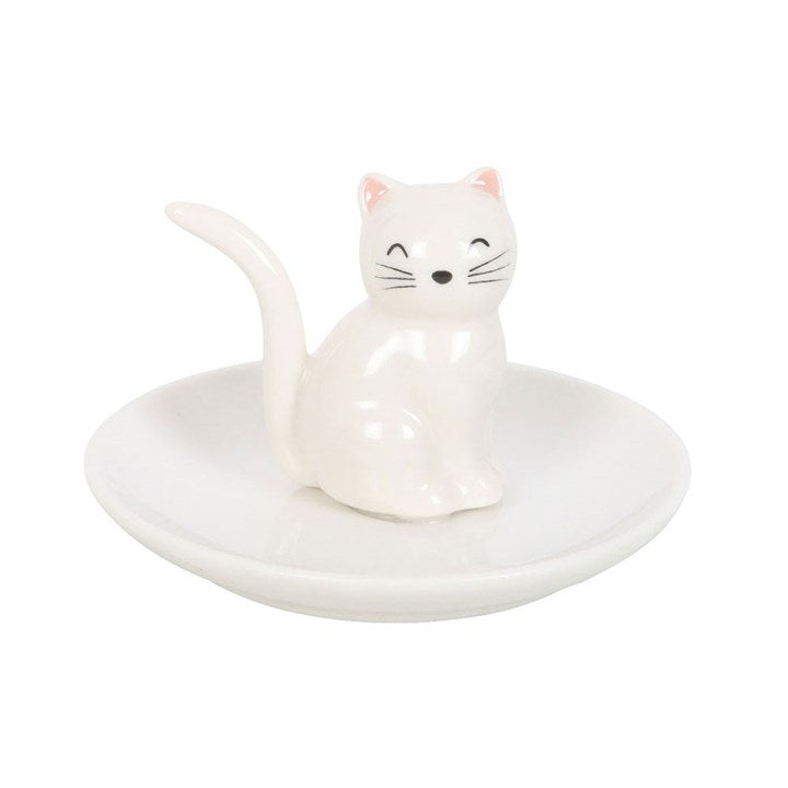 Sitting White Cat Trinket Dish