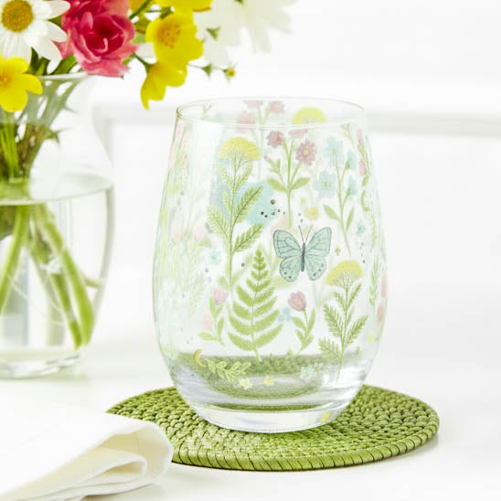 Luna Bloom Floral Print Stemless Glass