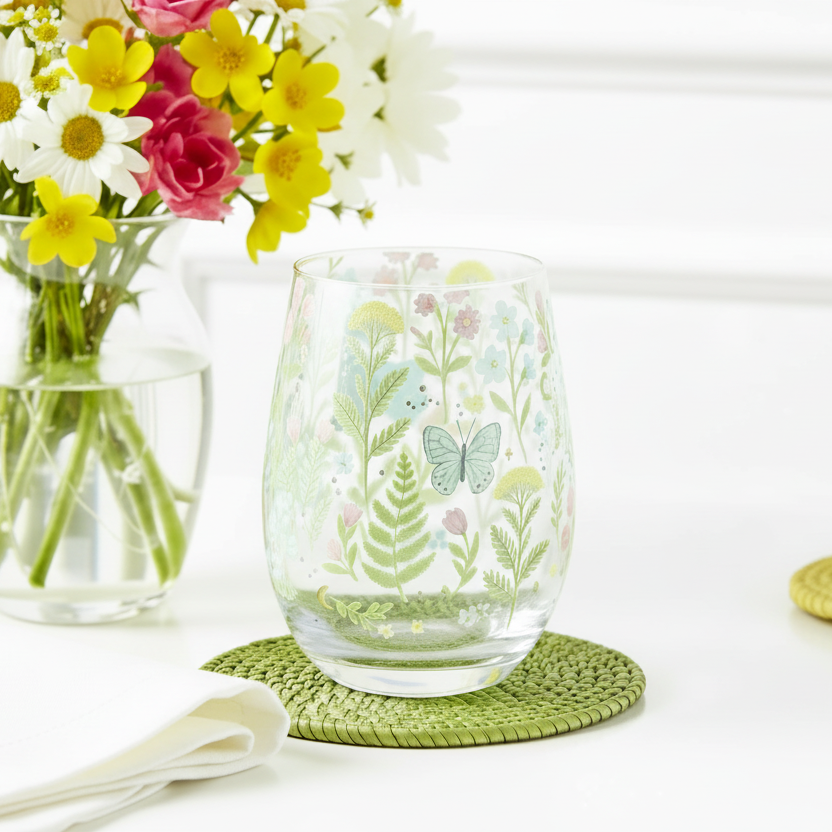 Luna Bloom Floral Print Stemless Glass