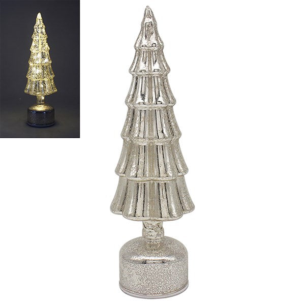 Antiqued Silver Revolving LED Glass Tree