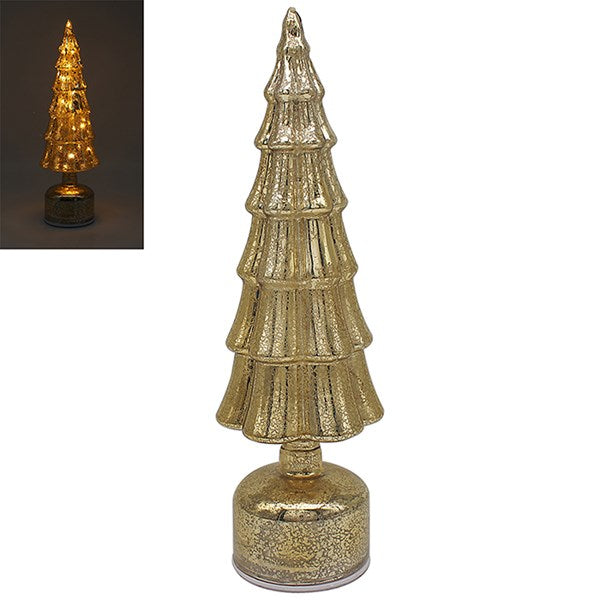 Antiqued Gold Revolving LED Glass Tree