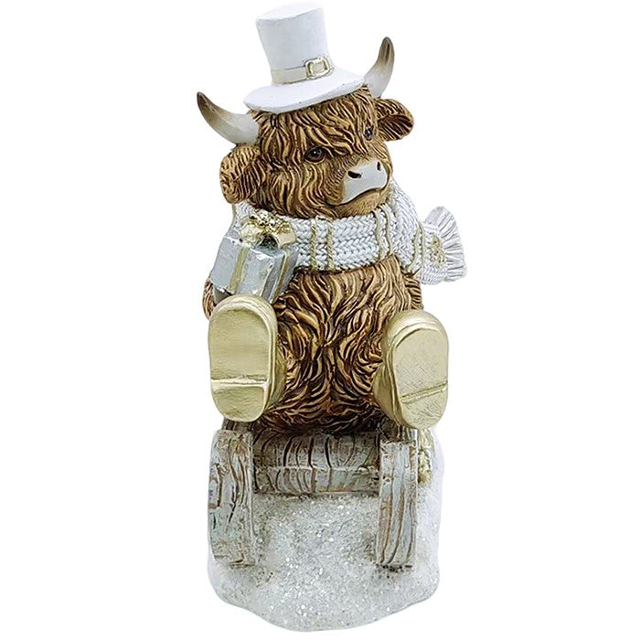 Christmas Highland Cow on Sledge