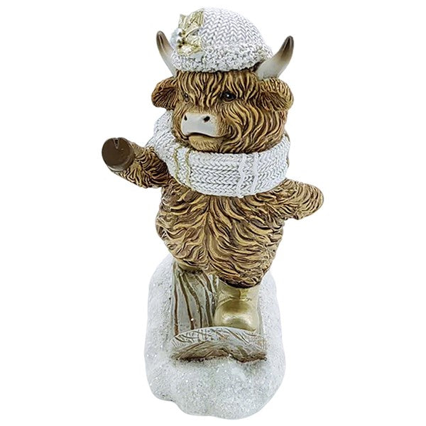 Snowboarding Christmas Highland Cow