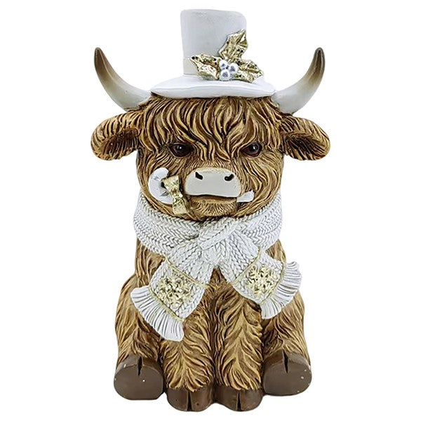 Christmas Highland Cow in Hat & Scarf