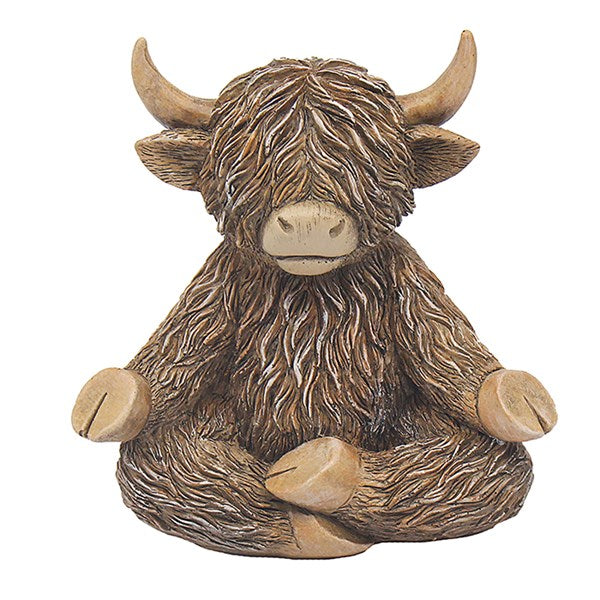 Yoga Moo Happy Highland Cow Figurine