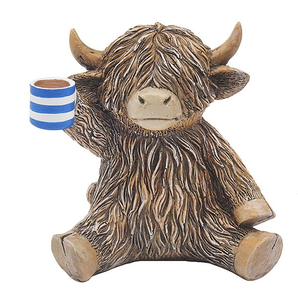 Time For A Cuppa Happy Highland Cow Figurine