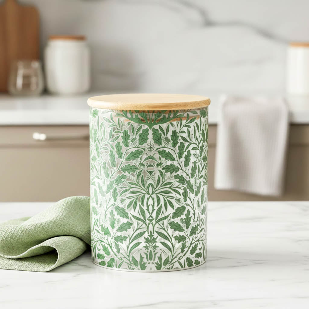 Green Leaf Glass Canister