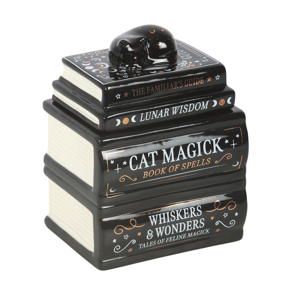 Black Cat Magick Book Stack Oil Burner with Cat