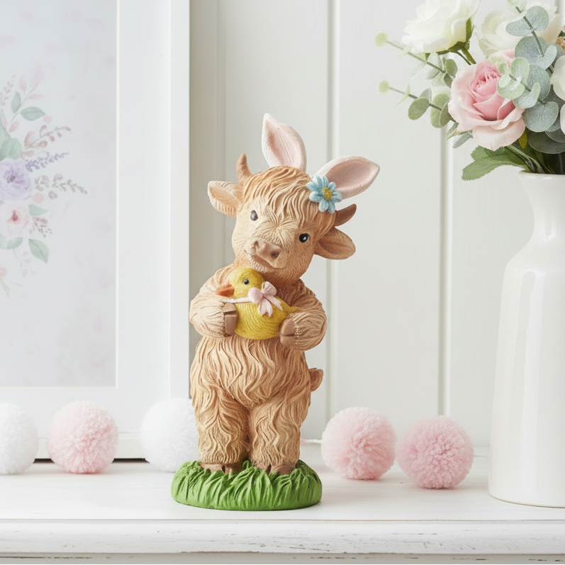 Easter Standing Highland Cow Figurine