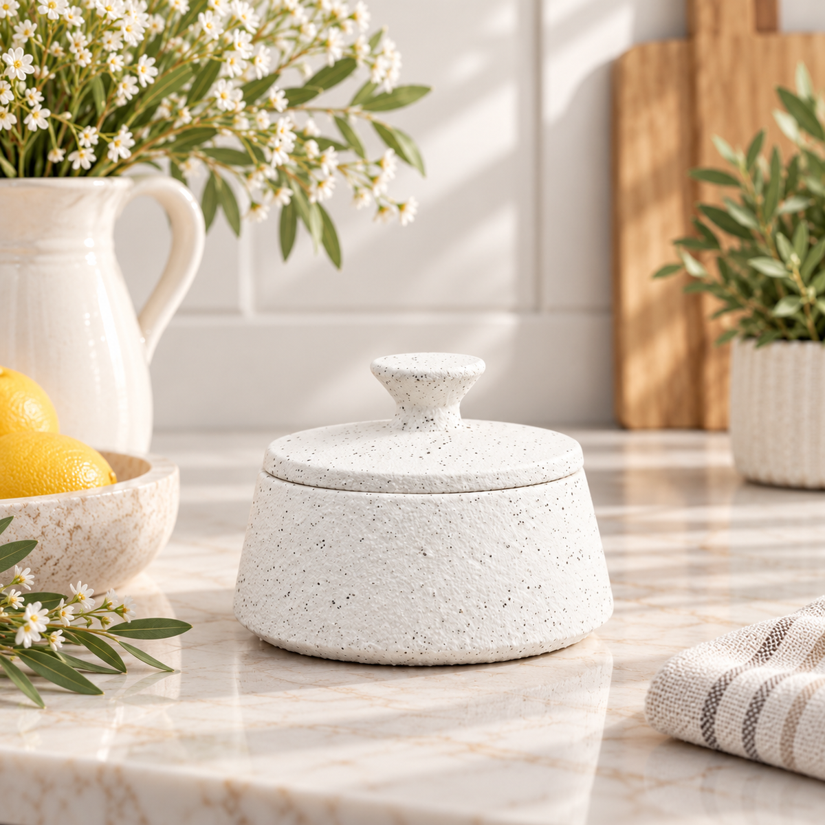Rustic Speckled Cement Storage Pot