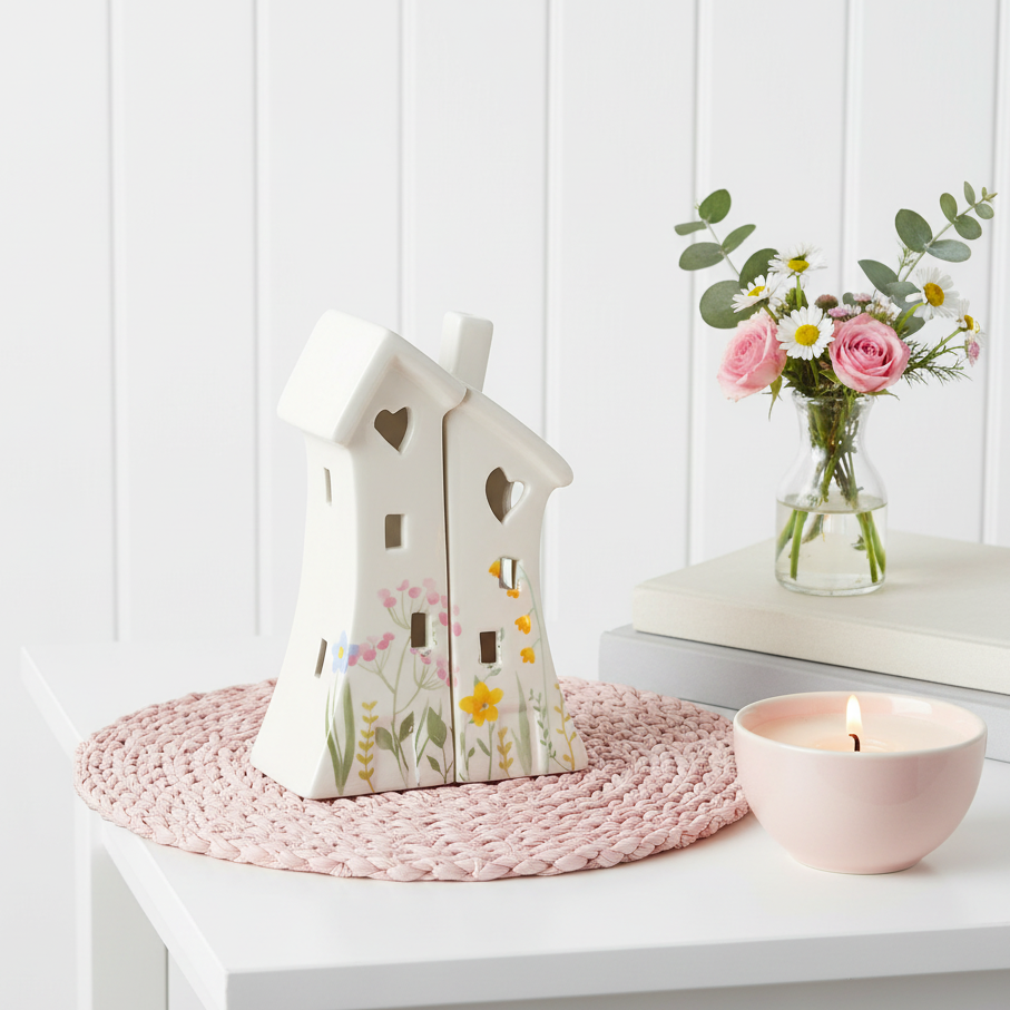 White Floral LED House Set