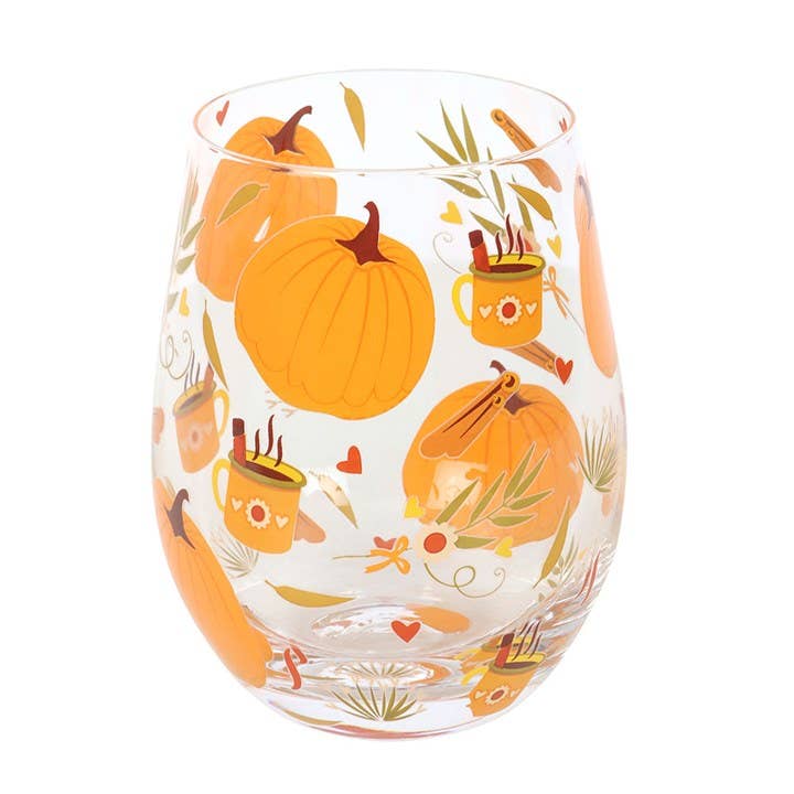 Autumn Days Pumpkin Print Stemless Glass