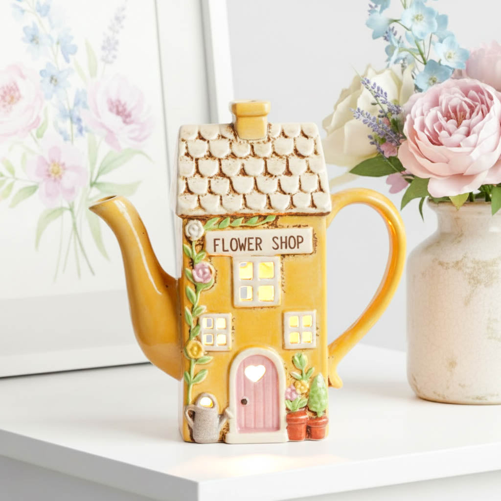 Village Pottery Flower Shop Tealight Teapot