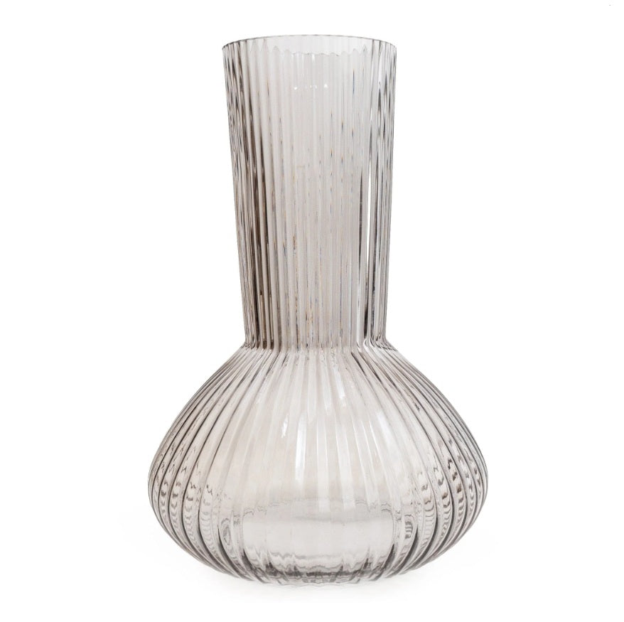 Tall Grey Ridged Glass Bottle Vase