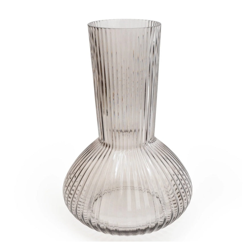 Tall Grey Ridged Glass Bottle Vase
